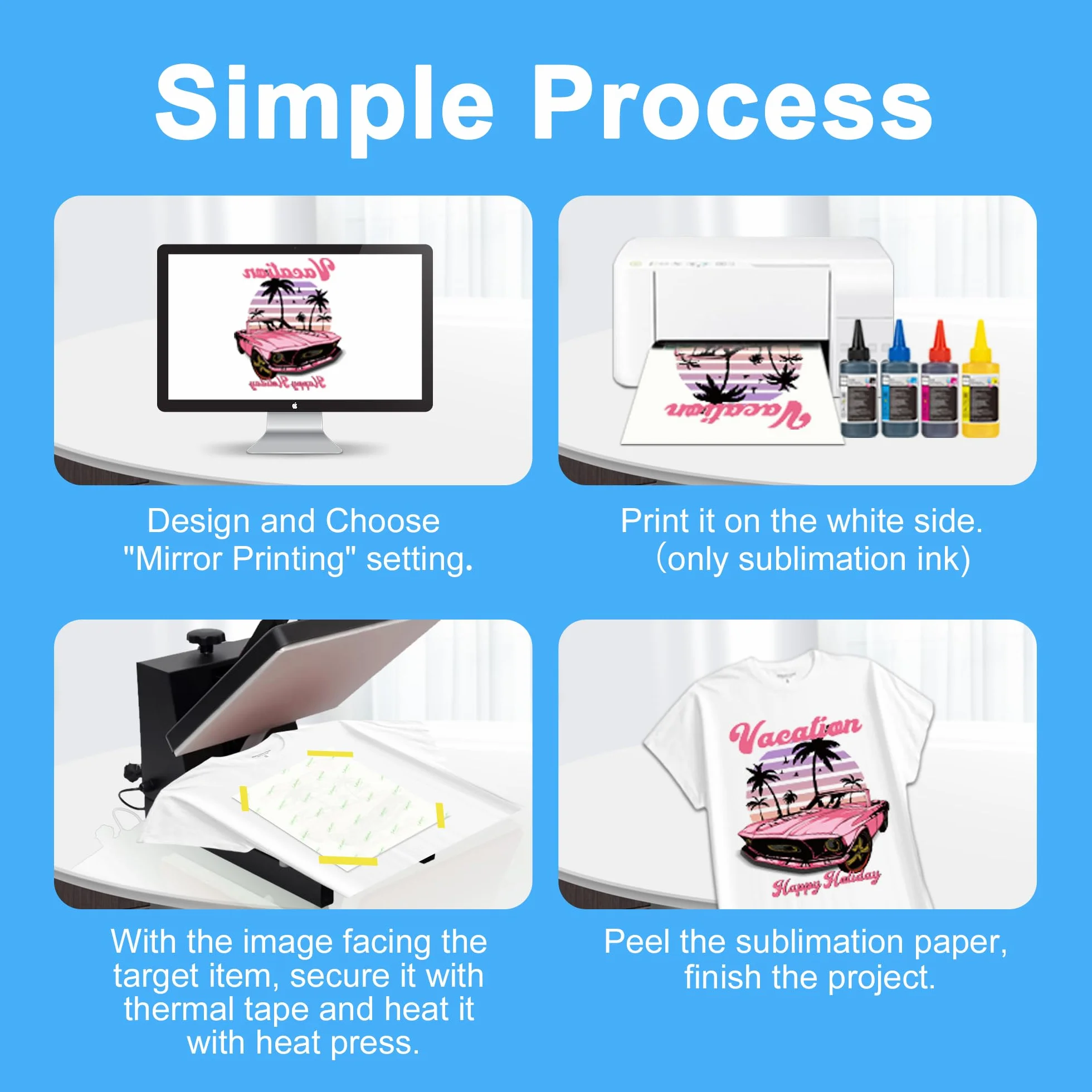 Papier do sublimacji A4 210x297 mm 120 g/m² 110 arkuszy EPSON SAWGRASS RICOH Brother