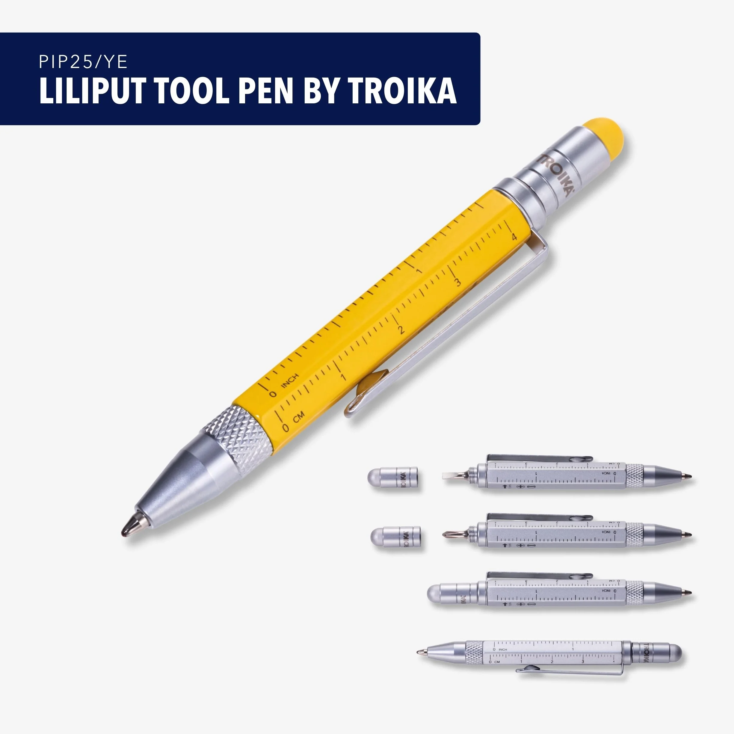 Troika Długopis wielozadaniowy, linijka, śrubokręt, rysik, aluminium/mosiądz/stal, żółty