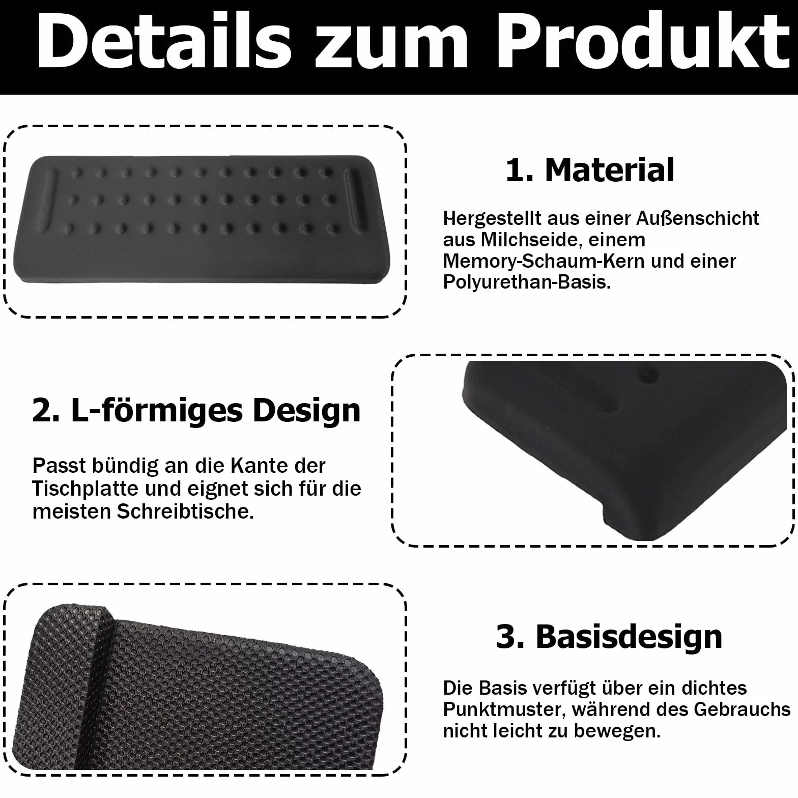 Podłokietnik na biurko 30x10 cm czarny 2 sztuki