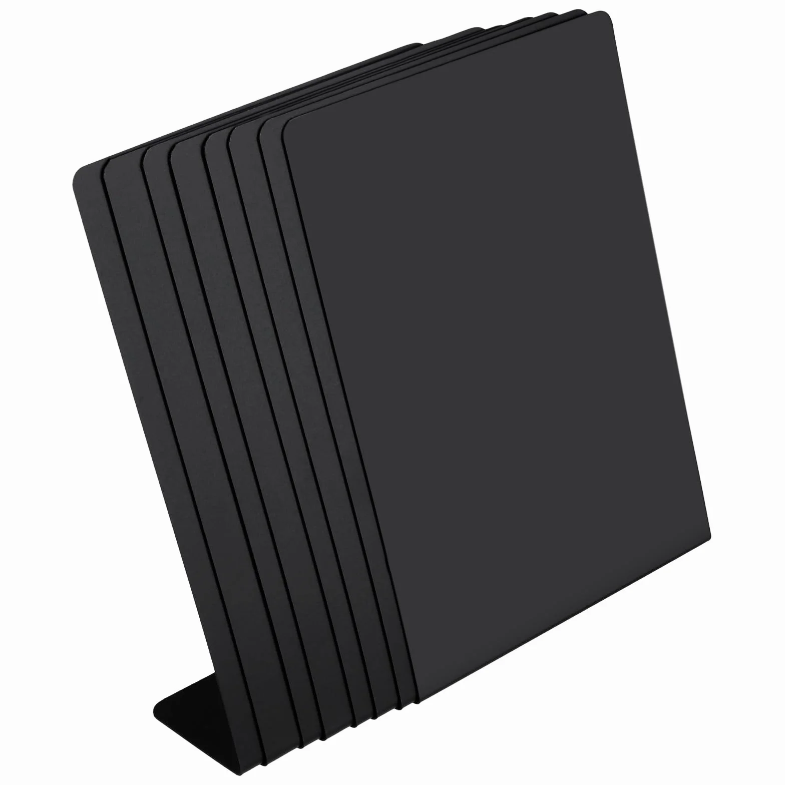 SINJEUN 8 sztuk 21 x 15,2 cm, matowe, czarne, w kształcie litery L, małe tablice do opisywania, tabliczki bufetowe do tabliczek informacyjnych, tabliczki z cenami, na stół, wesele, imprezę, piekarz