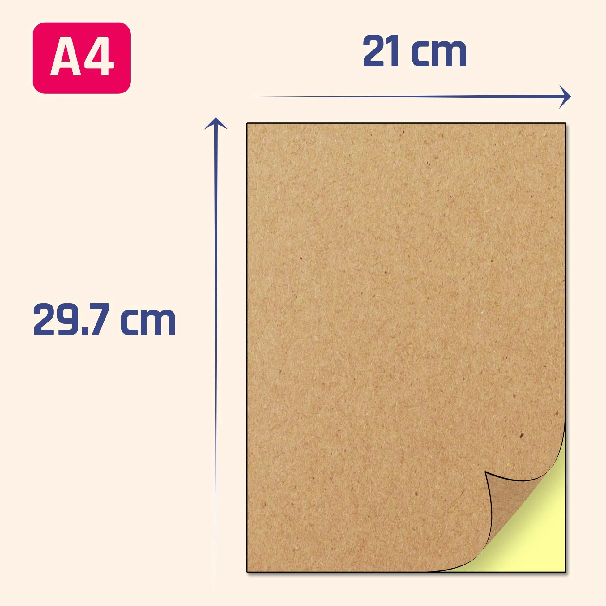 50 Arkuszy - A4 Kraft Brown Naklejki Papierowe Arkusze Etykiet, Druk Laserowy/Atramentowy