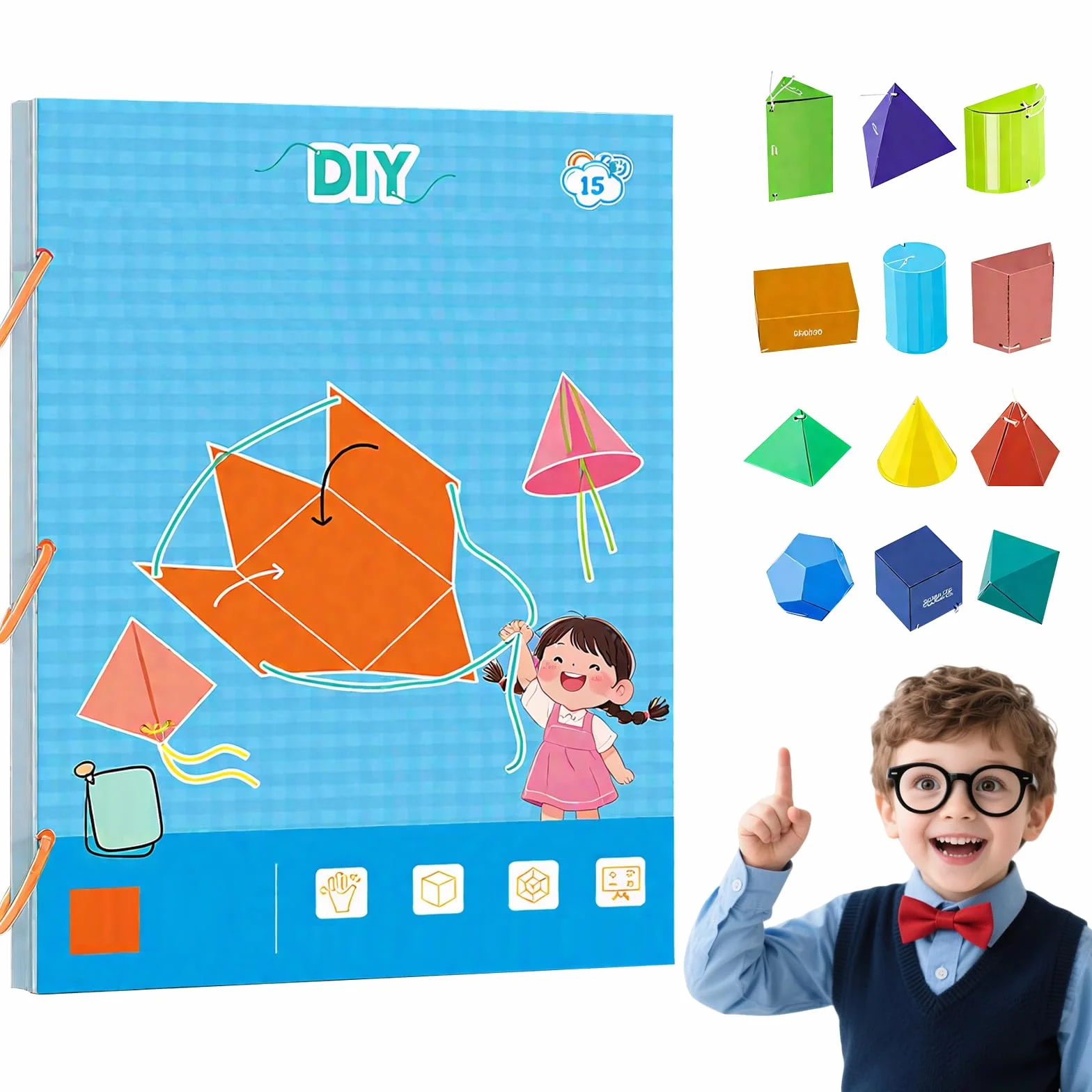 Pull String 3D Geometry Learning Book 15 modeli DIY książka do majsterkowania, myślenie przestrzenne i matematyka, pomoc w nauce, geometryczne kształty, trening z instrukcją wideo, prezent do szkoły
