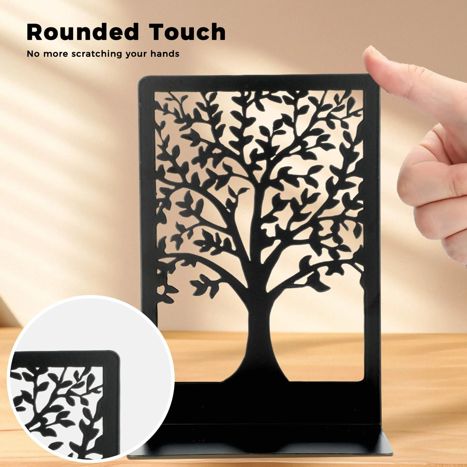 Metalowe podpórki do książek z motywem drzewa życia, czarne, 18 x 12 x 8 cm