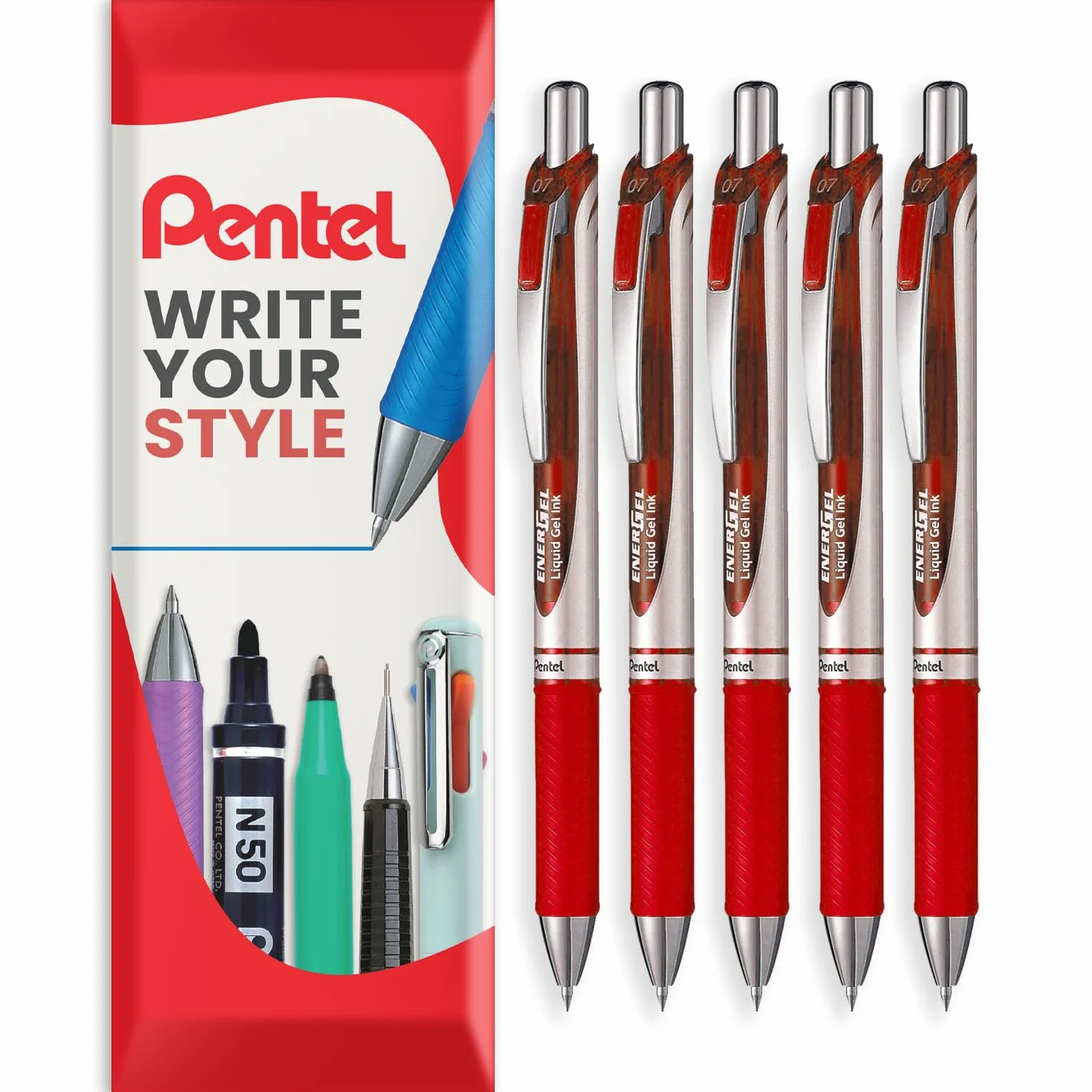 Pentel EnerGel XM BL77 chowany długopis żelowy 0,7 mm 5 sztuk opakowanie prezentowe