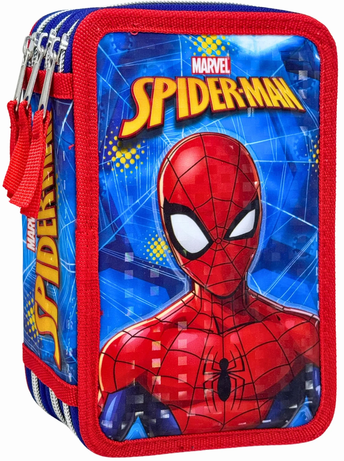 Piórnik 3D Spiderman 44 Elementy 3 Komory Czerwony Niebieski Zestaw Szkolny