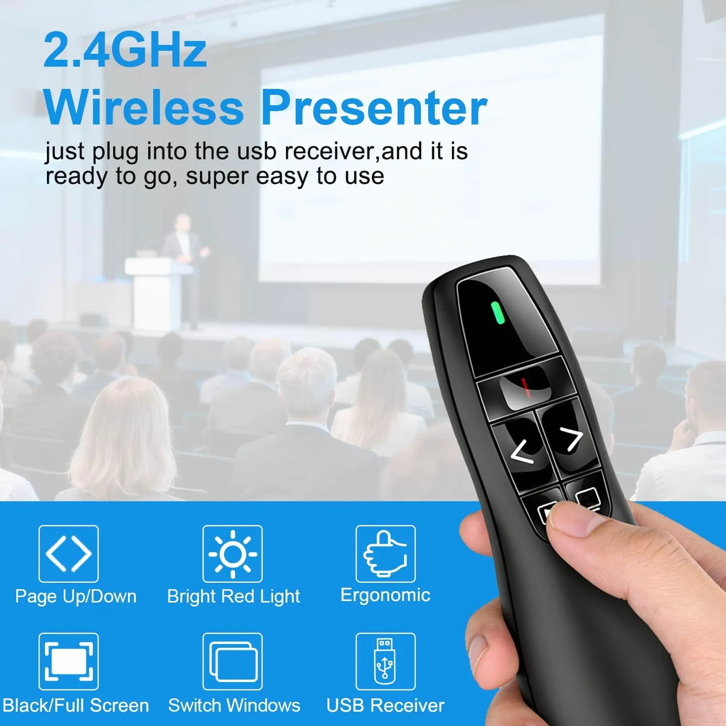 bezprzewodowy prezenter zdalny kliker do prezentacji powerpoint zdalny, RF 2.4GHz PPT powerpoint kliker prezentacja wskaźnik google slide advancer dla Mac, komputer, laptop