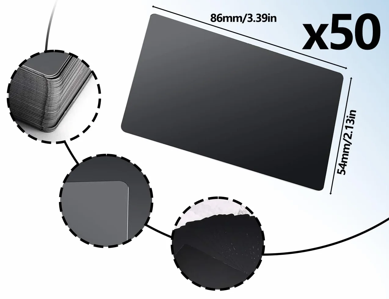 Metalowe wizytówki aluminium czarne grawerowane laserowo 8,6 x 5,4 cm 50 sztuk