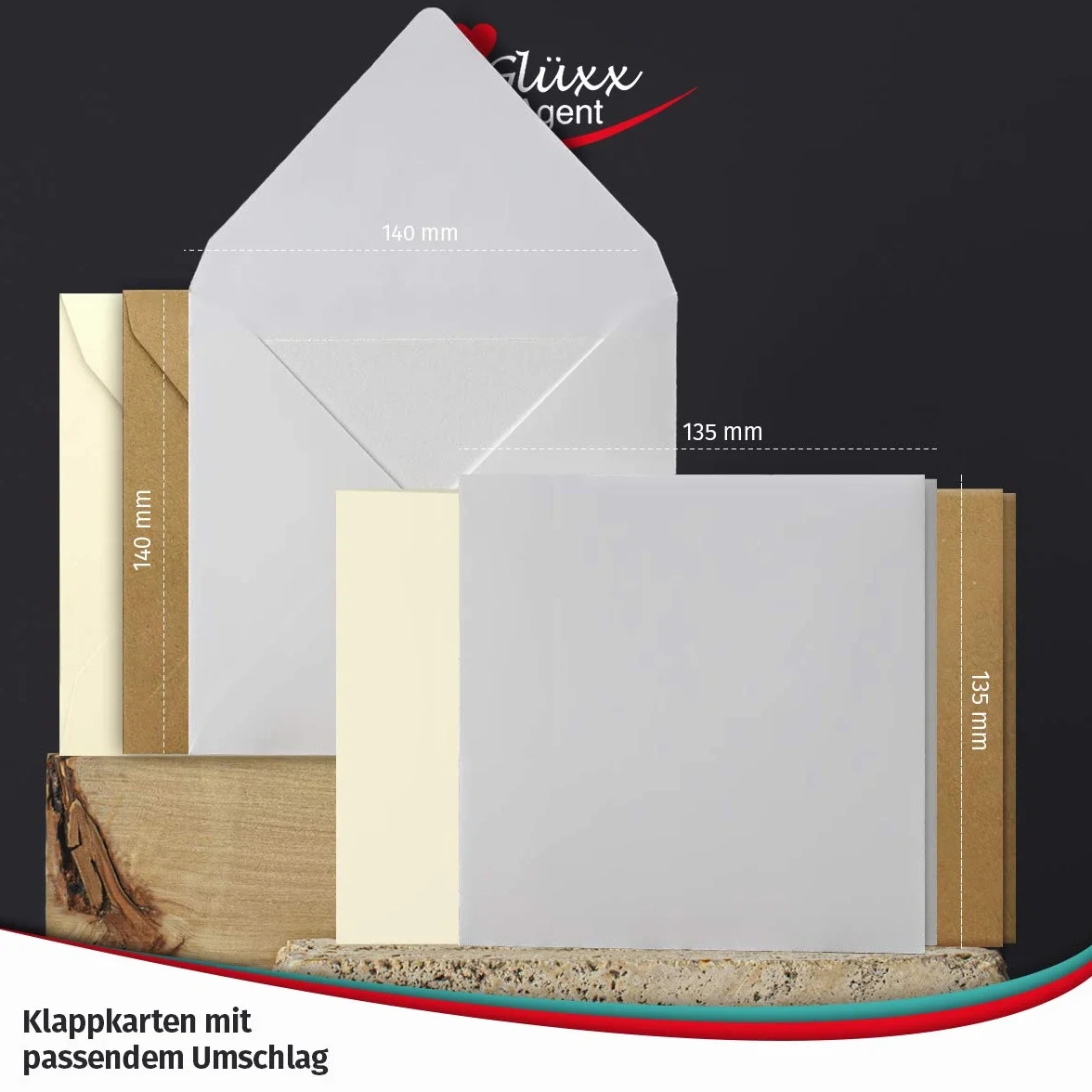 Zestaw 30 składanych kartek z kopertami – kwadratowe – 240 g/m² 220 g/m² – białe – kremowe – kraft – z pustymi kartkami i pasującymi kopertami – 120 g/m² 90 g/m² klejenie na mokro – koperta karta