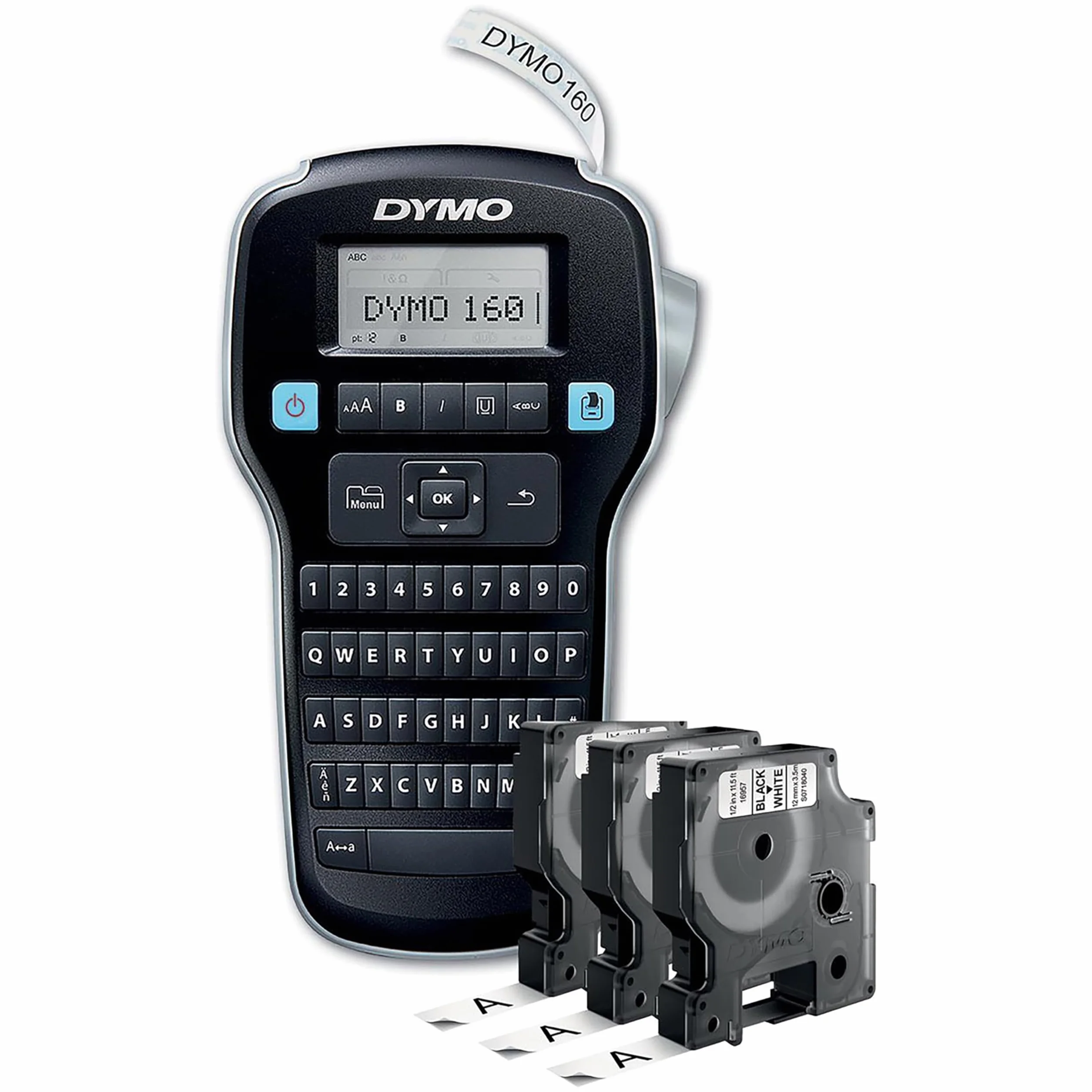 DYMO LabelManager 160 Zestaw startowy do drukarki etykiet z 3 rolkami taśmy Dymo D1, klawiatura QWERTY