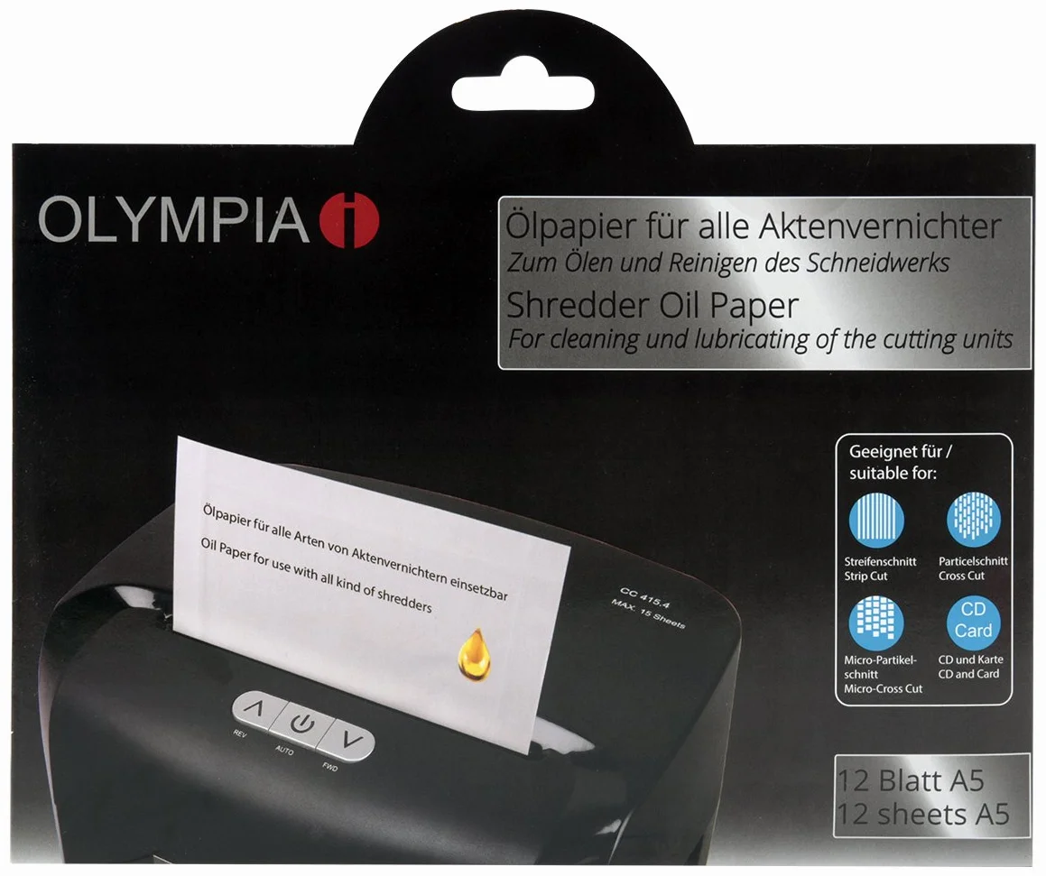 OLYMPIA Papier olejny do niszczarek papieru do czyszczenia i smarowania jednostki tnącej