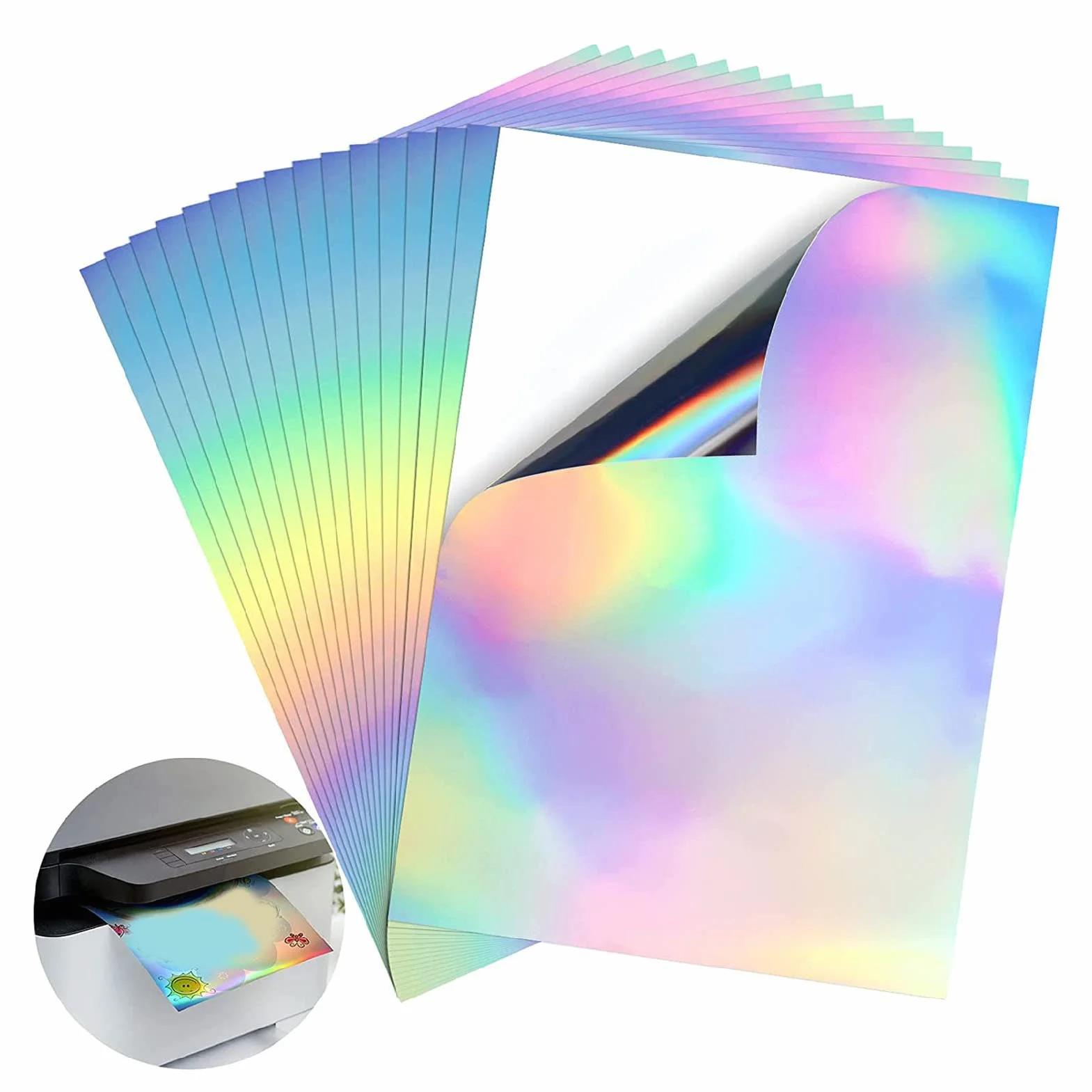 Holograficzny Papier Samoprzylepny A4 22 Arkusze Wodoodporny Szybkoschnący do Druku Atramentowego
