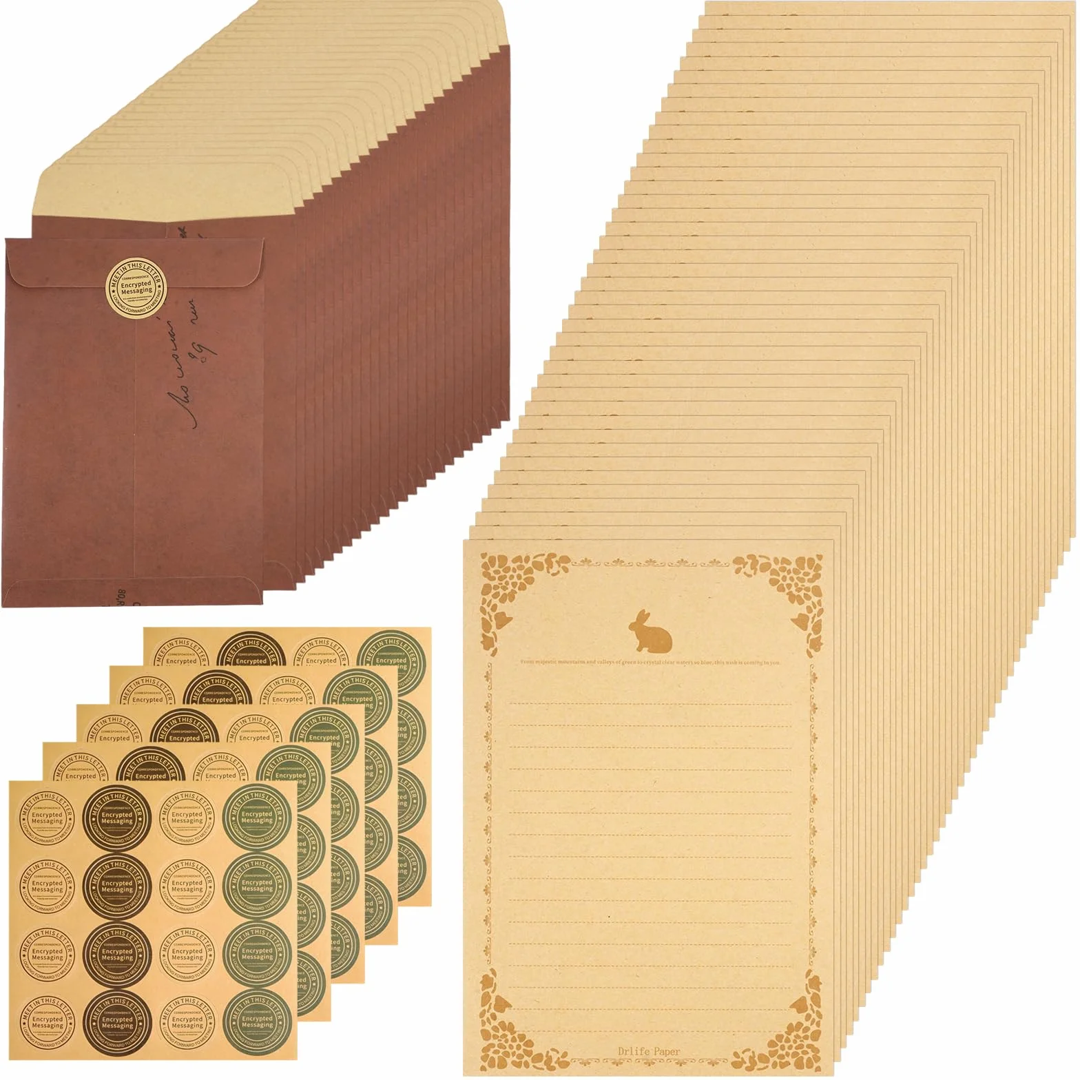 145 sztuk papeterii w stylu vintage, w zestawie 25 kopert, 40 arkuszy listowych i 80 pieczęciowych naklejek, papier listowy vintage z kopertą, koperty papierowe w stylu vintage, na listy miłosne