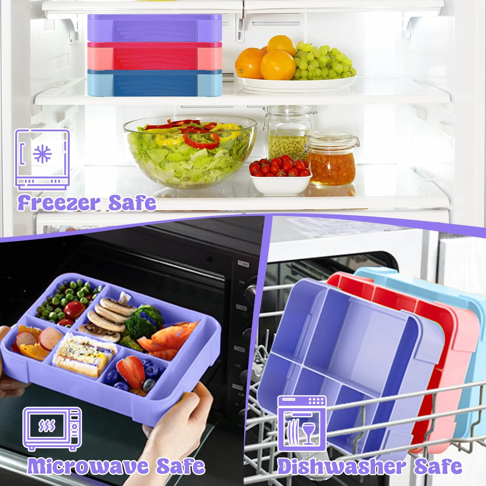 PUWOWYE Pudełko na lunch, pudełko na lunch ze sztućcami, 1330 ml dla dorosłych dla dzieci, pudełko bento z 5 przegródkami, pojemnik na lunch do kuchenki mikrofalowej, do pracy na piknik biurowy, bez