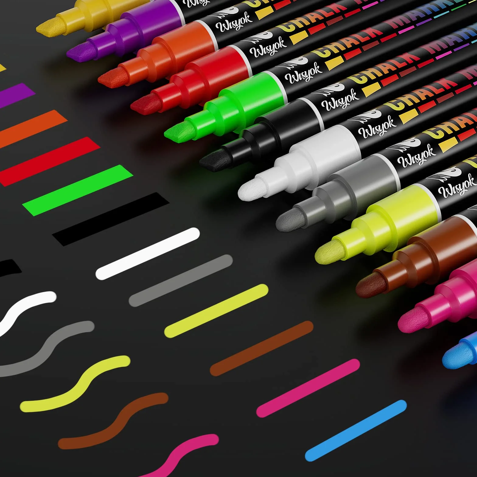 WISYOK 12 Markery do Tablic Suchościeralnych, Wielokolorowy Długopis kredowy, zmywalny pisaki kredowe, długopisów kredowych, Chalk Pen W Płynie Odwracalne Pisaki Kulkowe I Dłutkowe O Drobnej Końcówce
