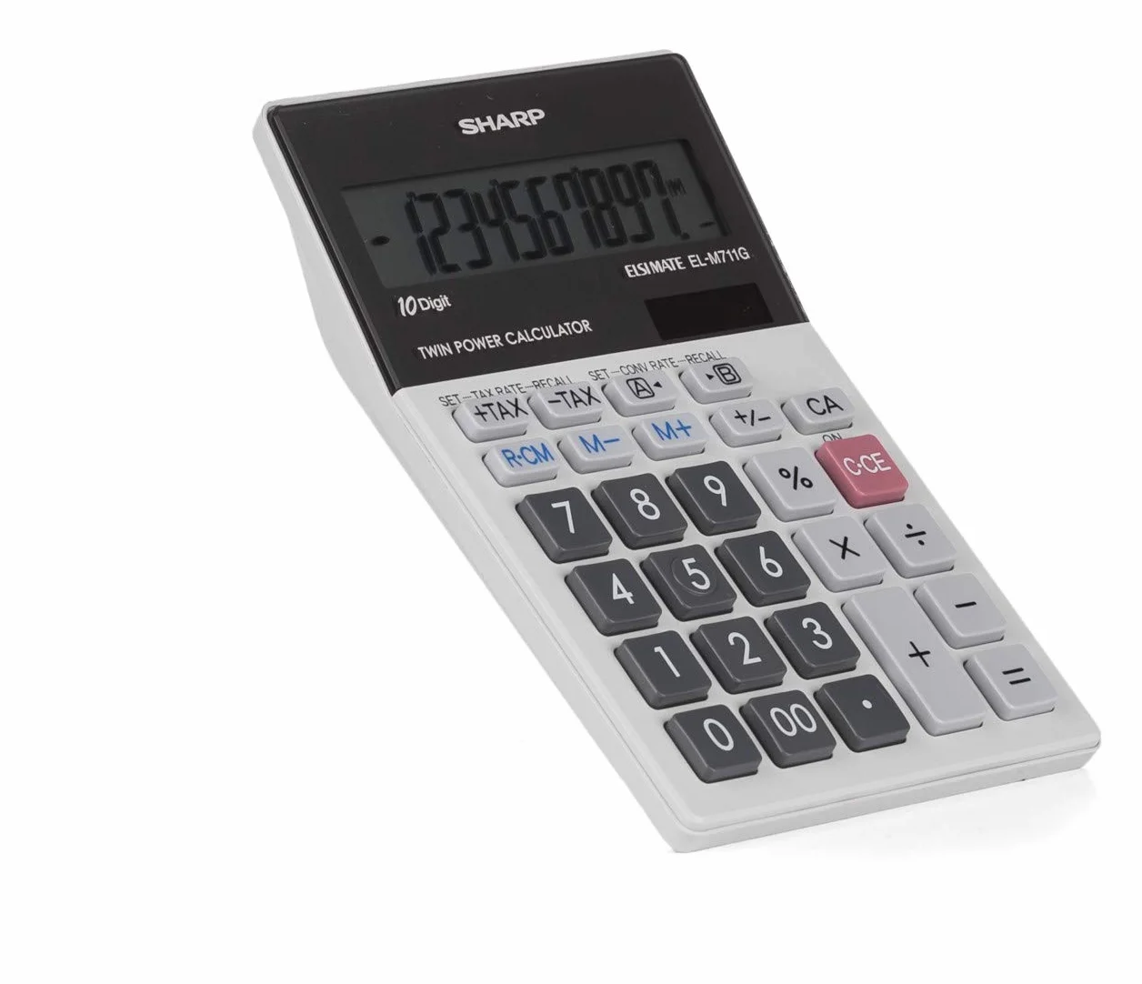SHARP EL-M711 G kalkulator stołowy (10 cyfr, przelicznik walut, zasilany energią słoneczną i baterią) jasnoszary