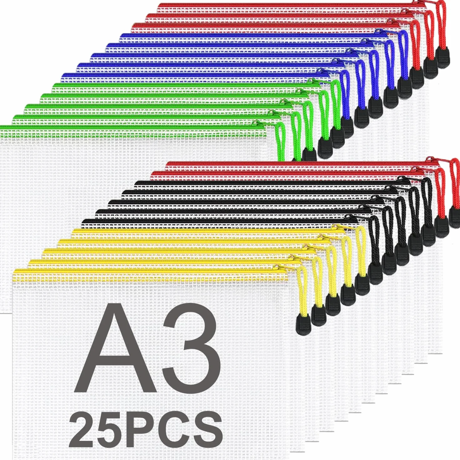 ASelected 25 sztuk A3 Teczka na dokumenty zapinana na zamek błyskawiczny, plastikowa kieszeń na zamek błyskawiczny do przechowywania plików A3 do przechowywania dokumentów Przepisy firmowe Organizacja