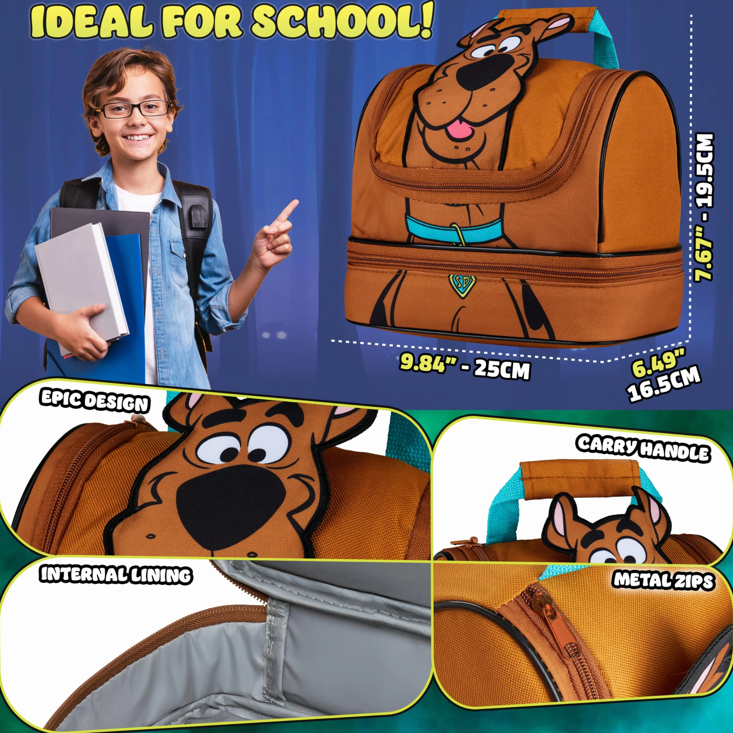 Scooby Doo Izolowany Lunch Box dla dzieci Dwupiętrowy Torba Chłodnicza Brązowy
