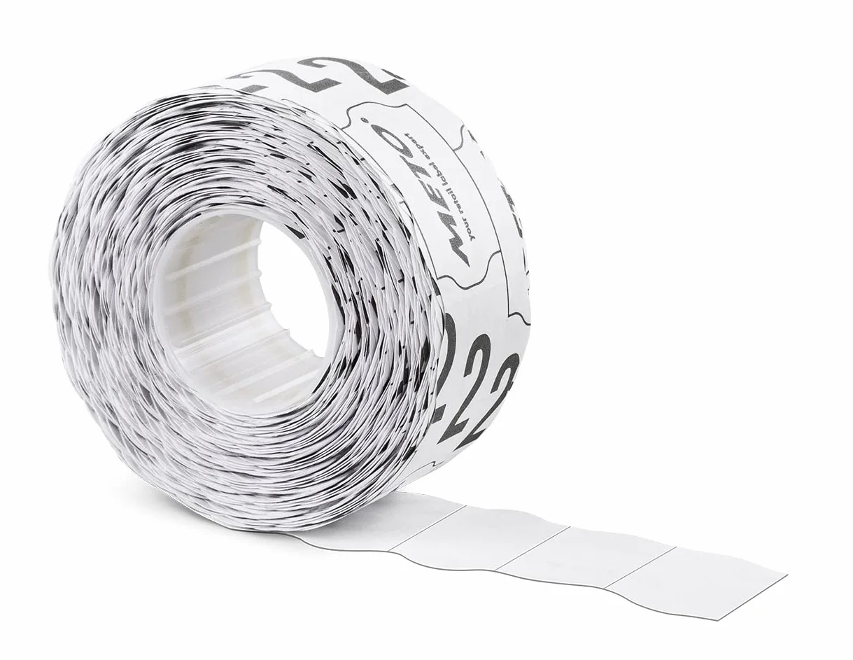 Meto Etykiety do ręcznych etykietek 30007360 (26 x 16 mm, 2-wierszowe, 12 000 sztuk, odklejane, do METO, Contact, Sato, Avery, Tovel, Samark itd.) 12 rolek, białe