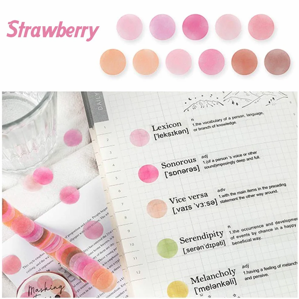 Naklejki okrągłe zestaw 300 kropek 3 rolki letnie owoce do pamiętnika scrapbookingu