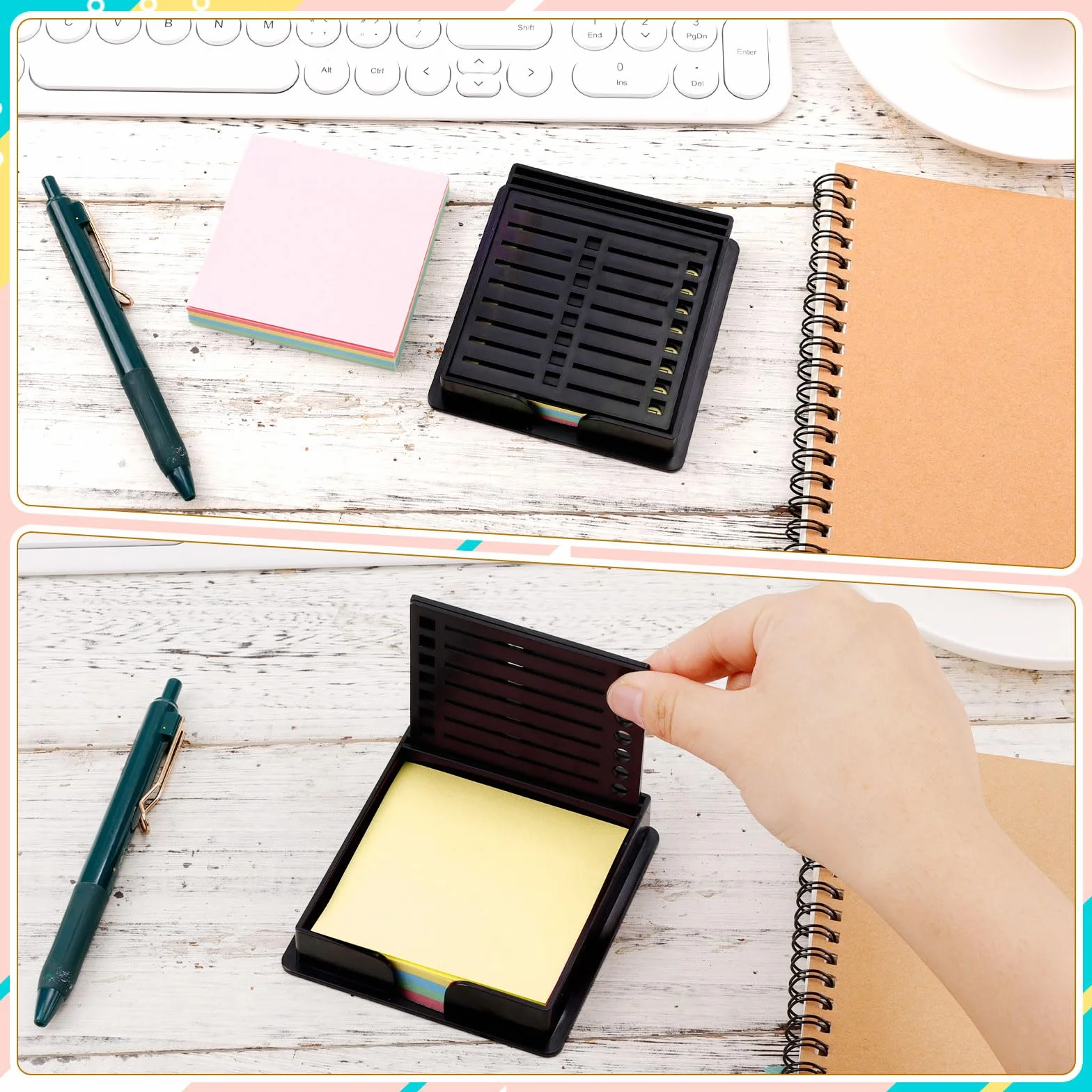 Szablon Karteczek Samoprzylepnych z Karteczka Samoprzylepna, do Notatnika Samoprzylepnego 7,6x7,6cm Organizator Samoprzylepnych Karteczek Dozownik na Biuro Dom Przybory Szkolne (Czarny)