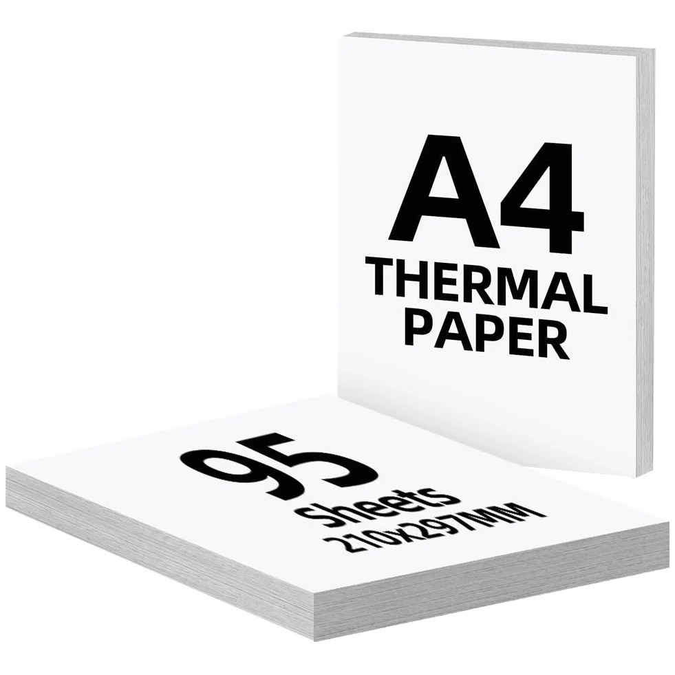 OSDUE Papier termiczny A4-210 x 297 mm, 95 arkuszy papieru do drukarek termicznych, szybkoschnący do kontraktów fotograficznych i rysunków, odpowiedni do większości drukarek termicznych A4, prosty