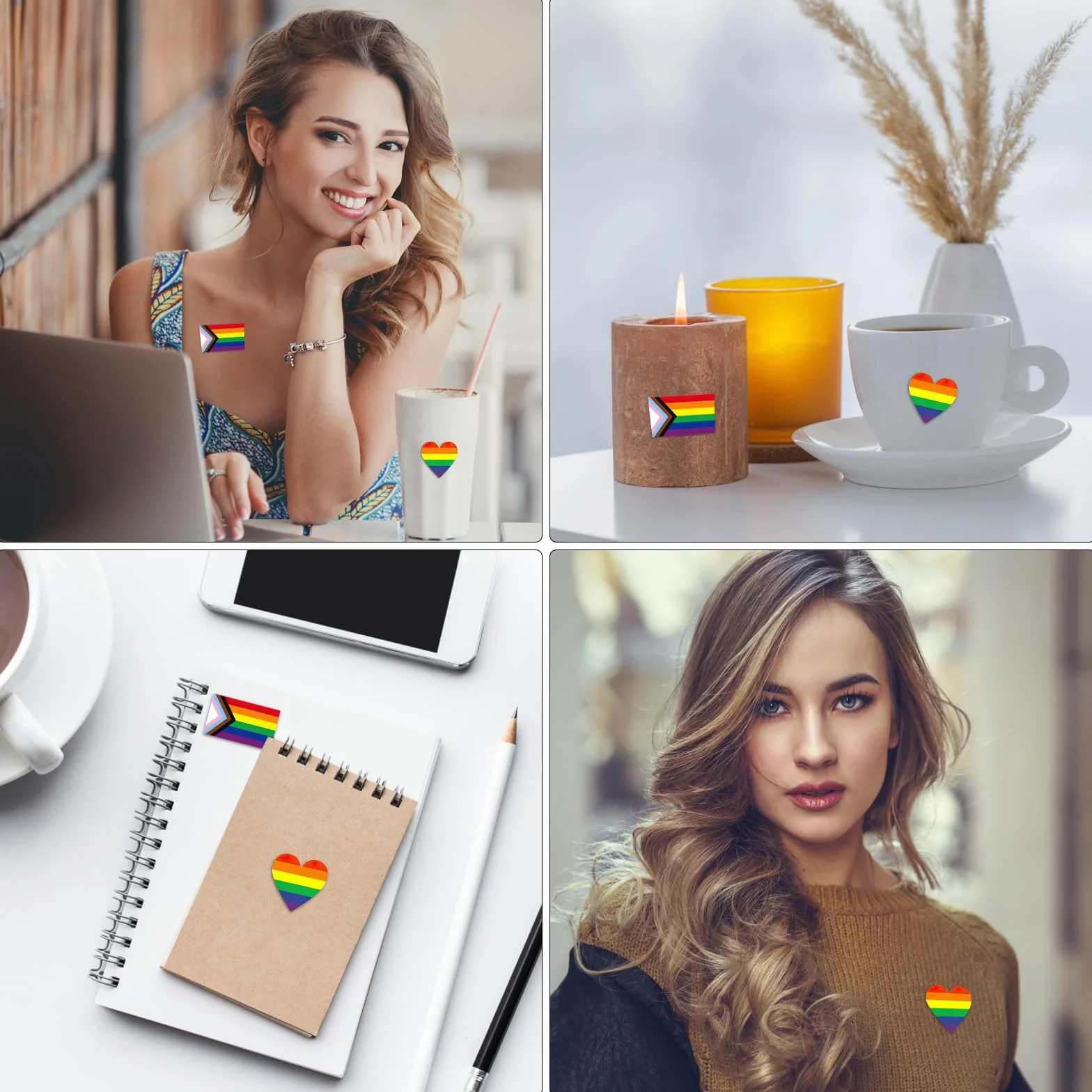 VOSSOT 1000 sztuk naklejek tęczy LGBTQ, 4 tęczowe bransoletki, naklejki w kolorze tęczy, naklejki Pride, naklejki LGBTQ, naklejki Gay Pride, samoprzylepne naklejki tęczowe, akcesoria Pride
