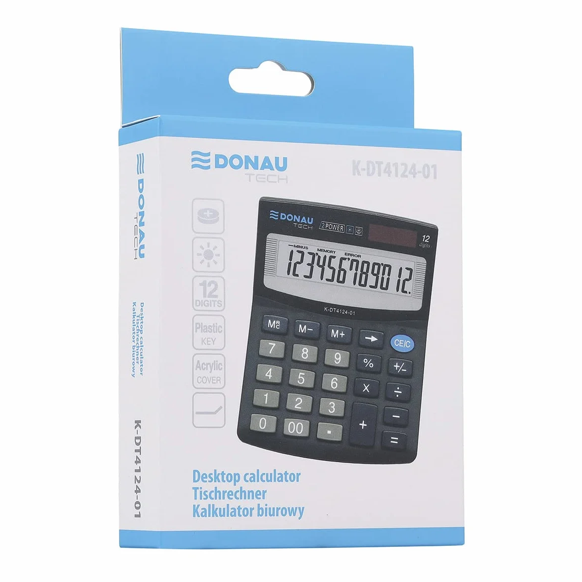 DONAU TECH kalkulator biurkowy 12-cyfrowa 125 x 100 x 27 mm czarny zasilany bateriami słonecznymi
