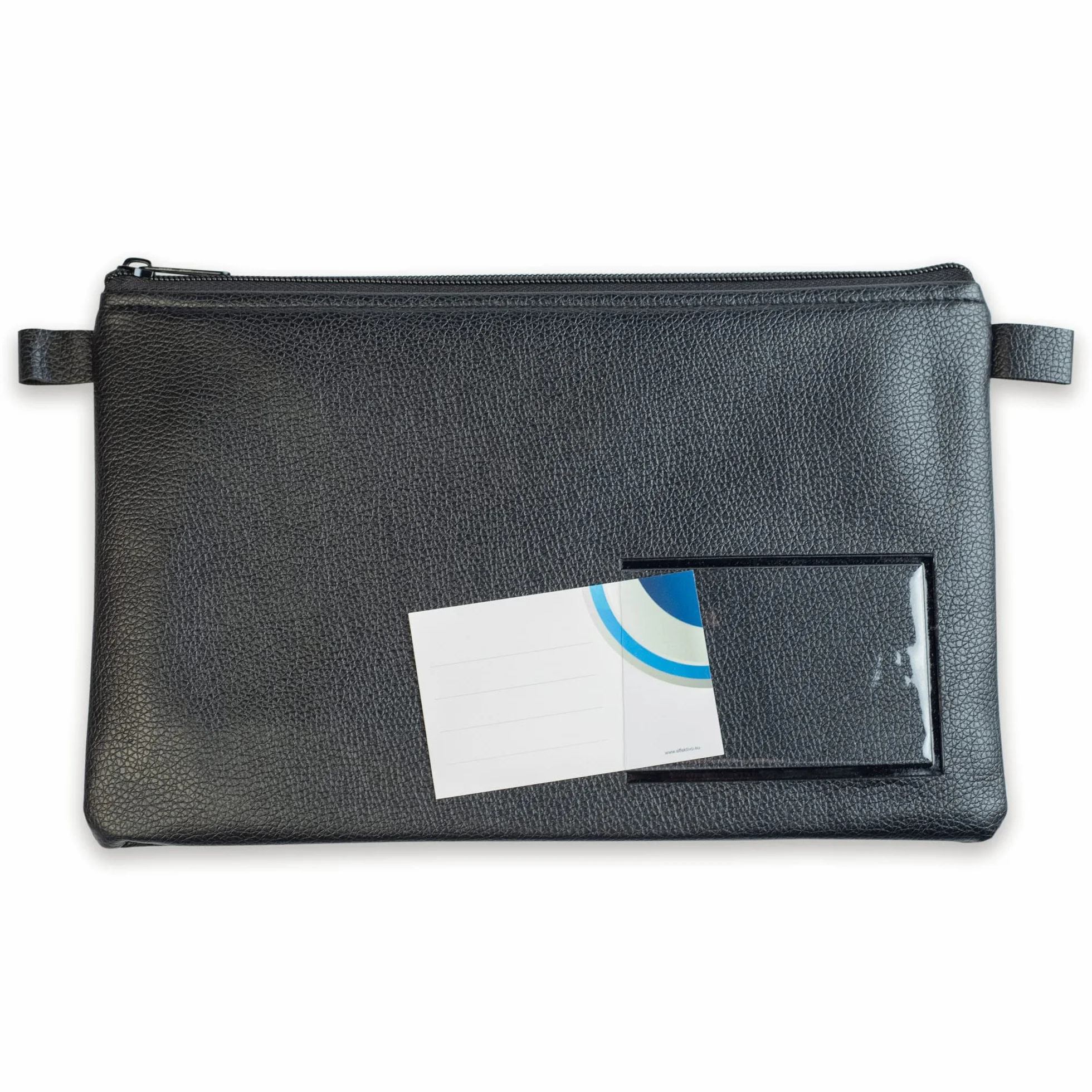 Torba bankowa 10716 z zamkiem błyskawicznym i okienkiem na wizytówki i napisy 27 x 17 cm A5 sztuczna skóra czarna