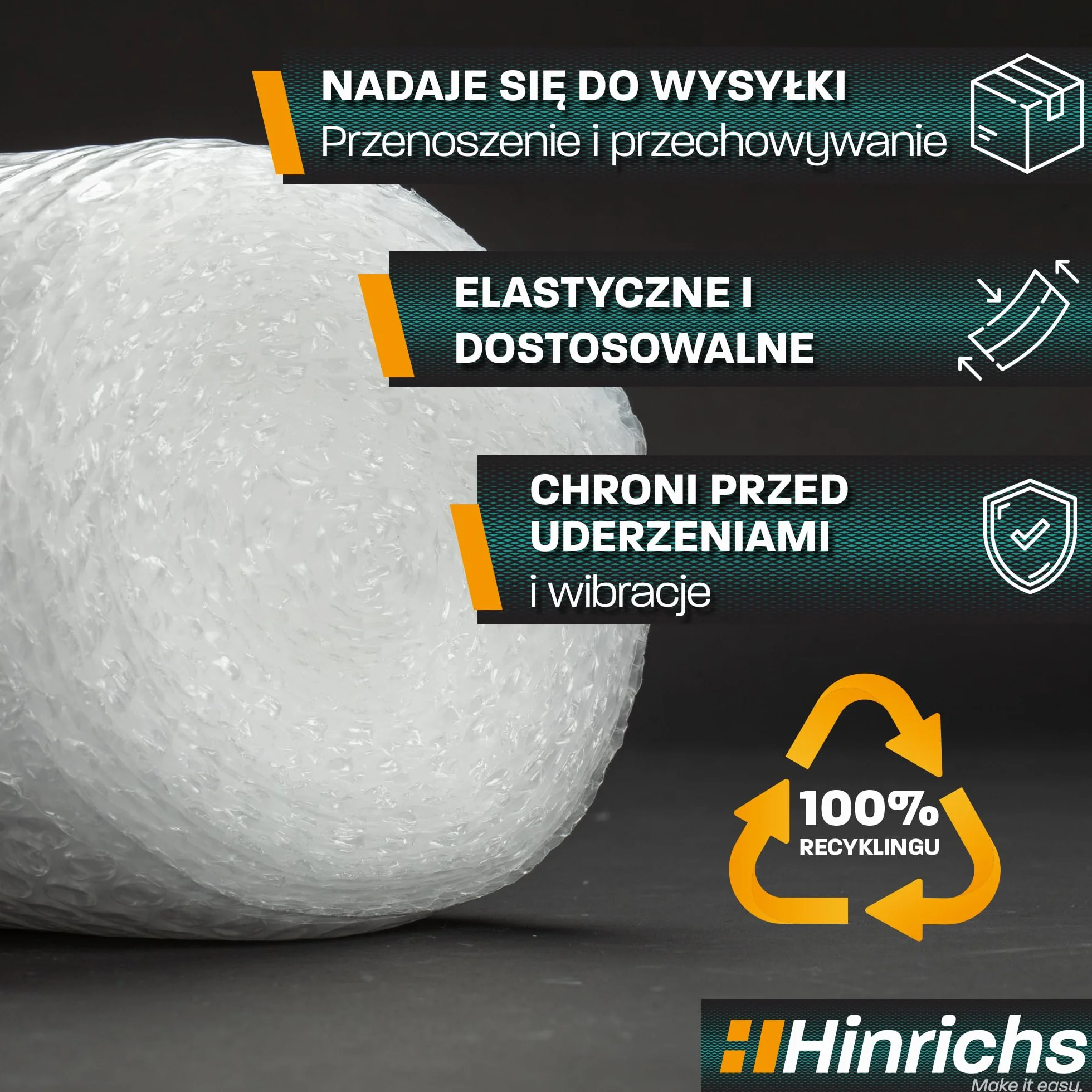 Hinrichs Folia Bąbelkowa w Rolce 10m x 40cm do Pakowania i Wysyłki