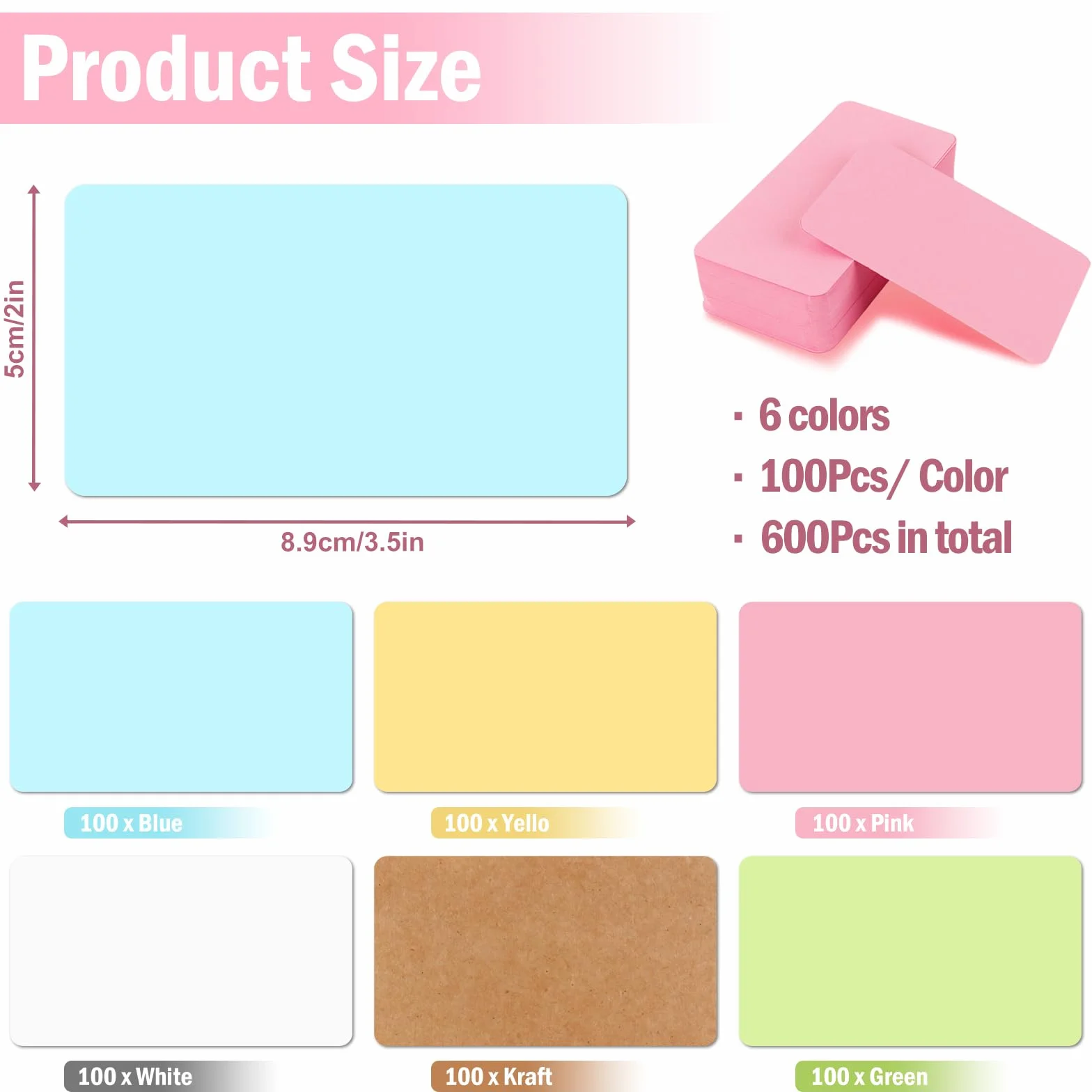 600 sztuk kolorowy papier kraft do nauki wizytówki karty flashcards
