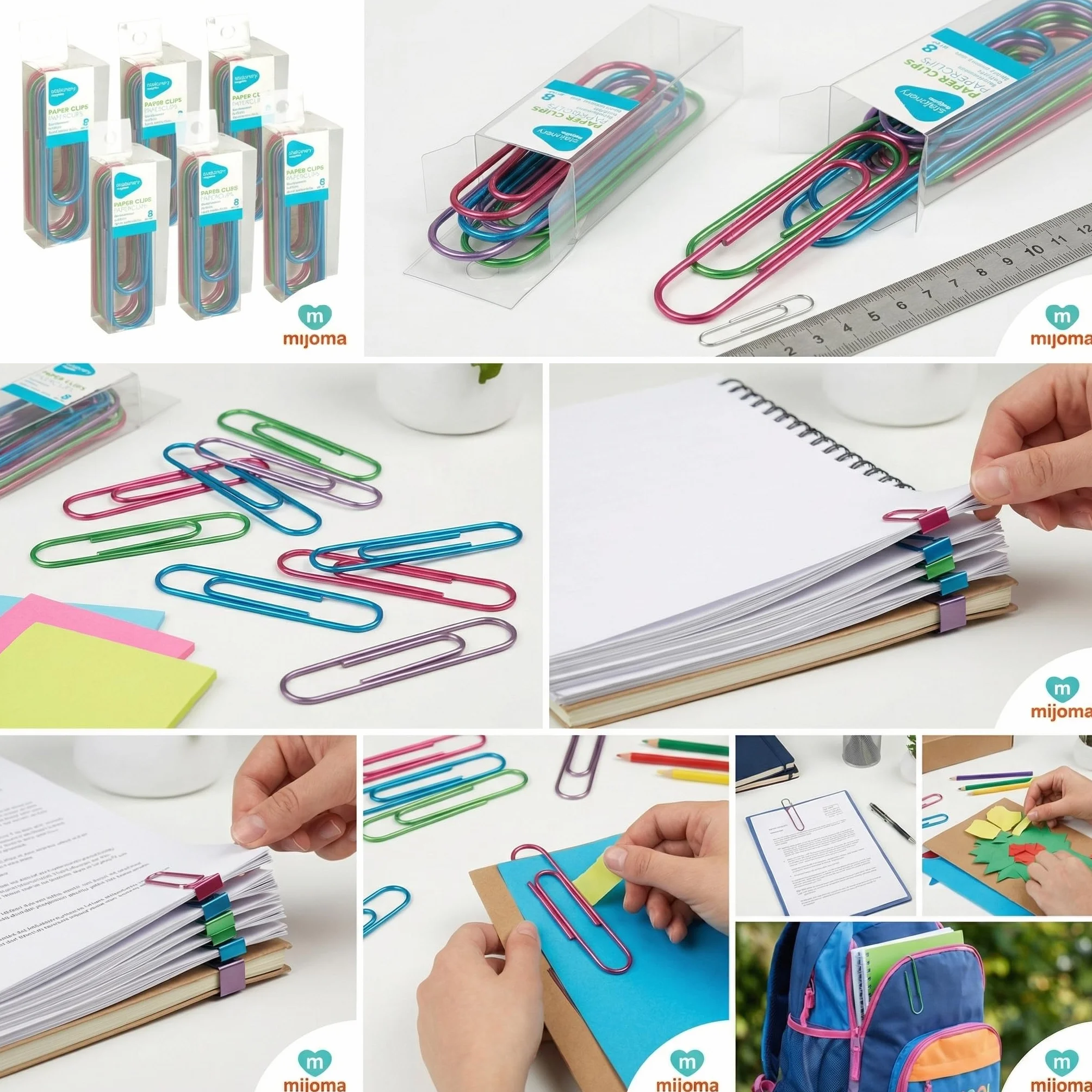 MIJOMA Jumbo spinacze biurowe, 48 sztuk w zestawie – kolorowe spinacze biurowe z metalu – duże klipsy 10,2 cm – sortowane kolory – stabilne i wielokrotnego użytku