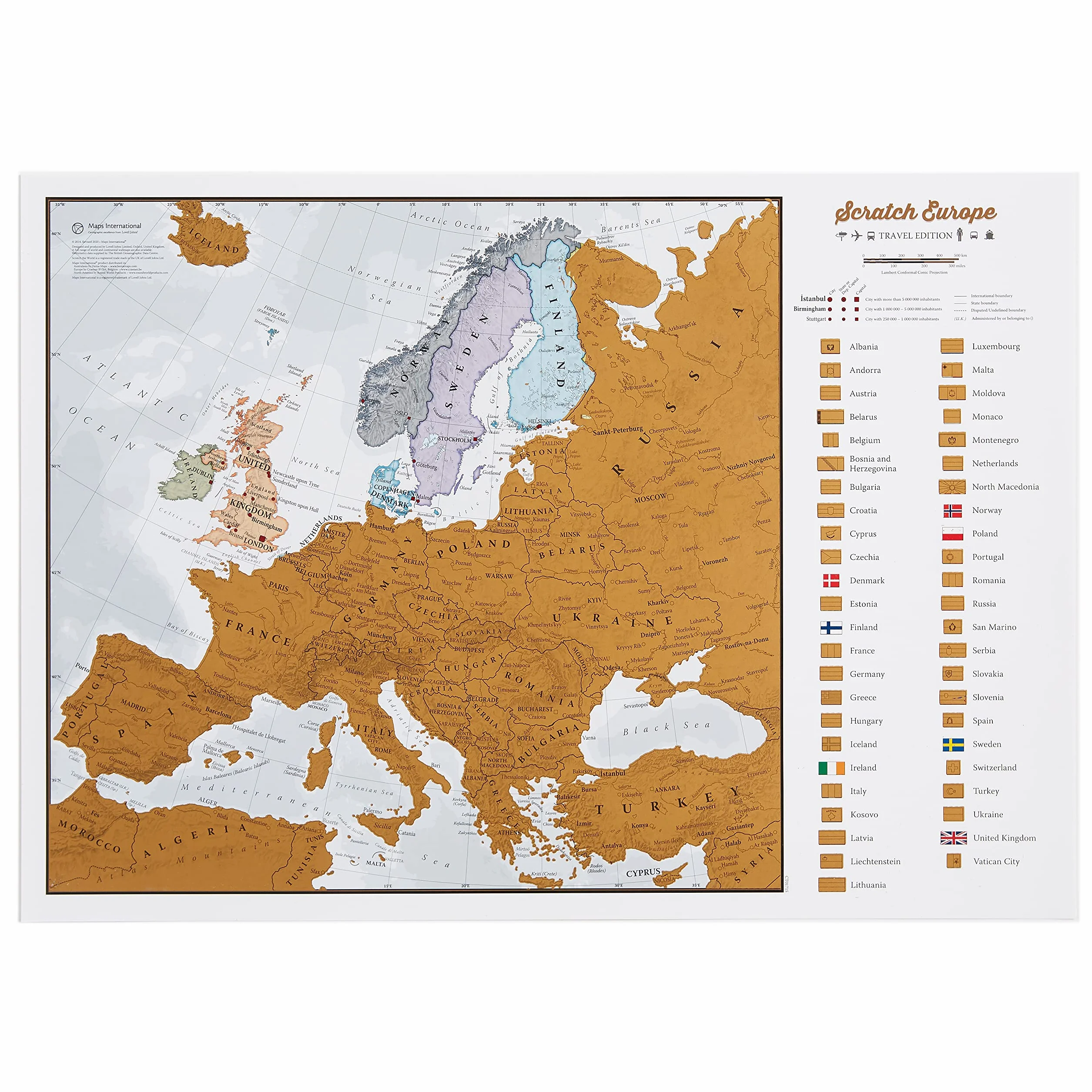 Zdrap mapę Europy – zdrap miejsca, które podróżujesz! - Szczegóły kartograficzne - 42 x 29,7 cm