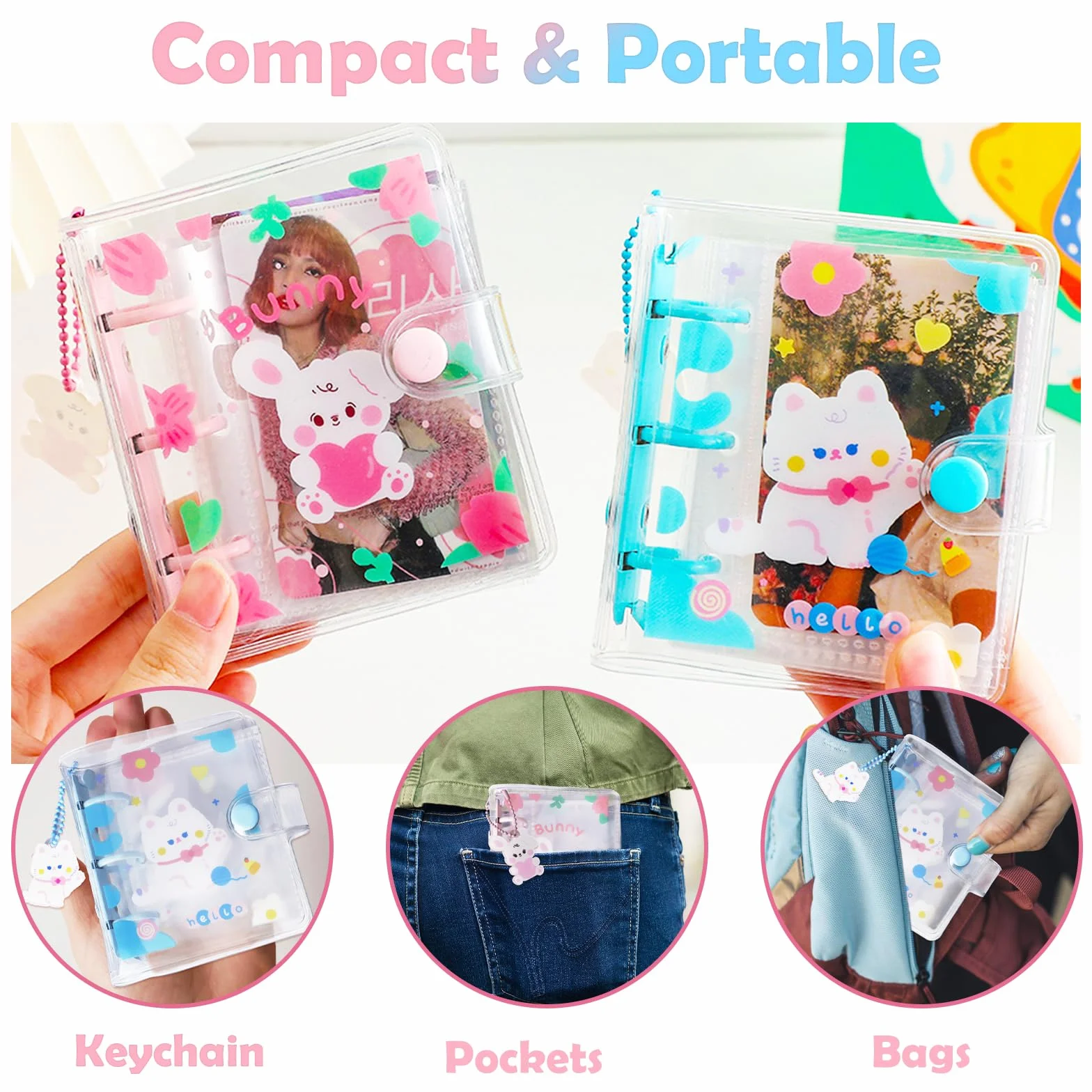 Kpop Photocard Binder album fotograficzny 10 rękawami 3 cale mini z brelokiem do kluczy