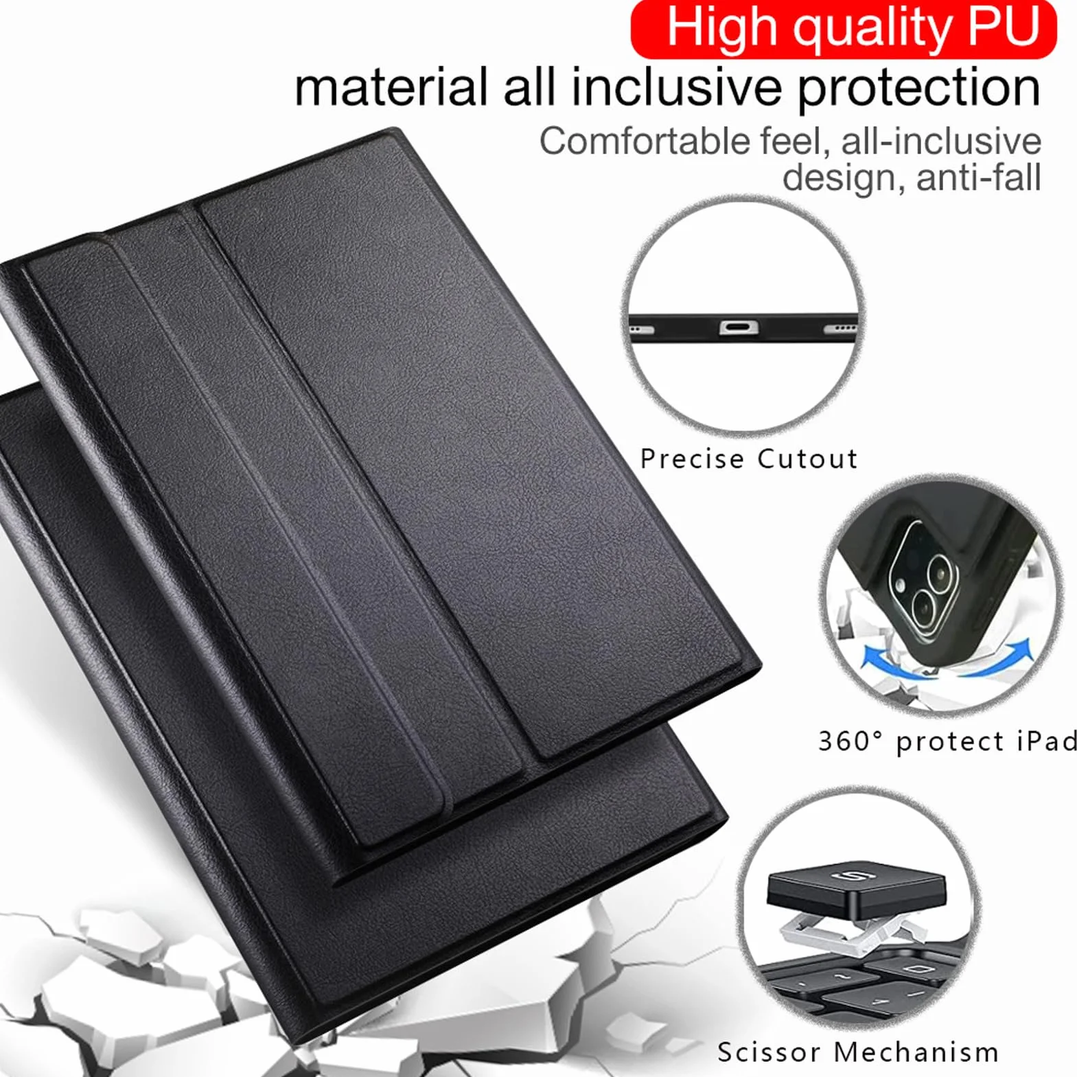 Etui na Klawiaturę z Touchpadem do iPad 6. Gen 2018, iPad Pro 9,7", iPad Air 2, Podświetlana 7 Kolorów, Ciemnoniebieski