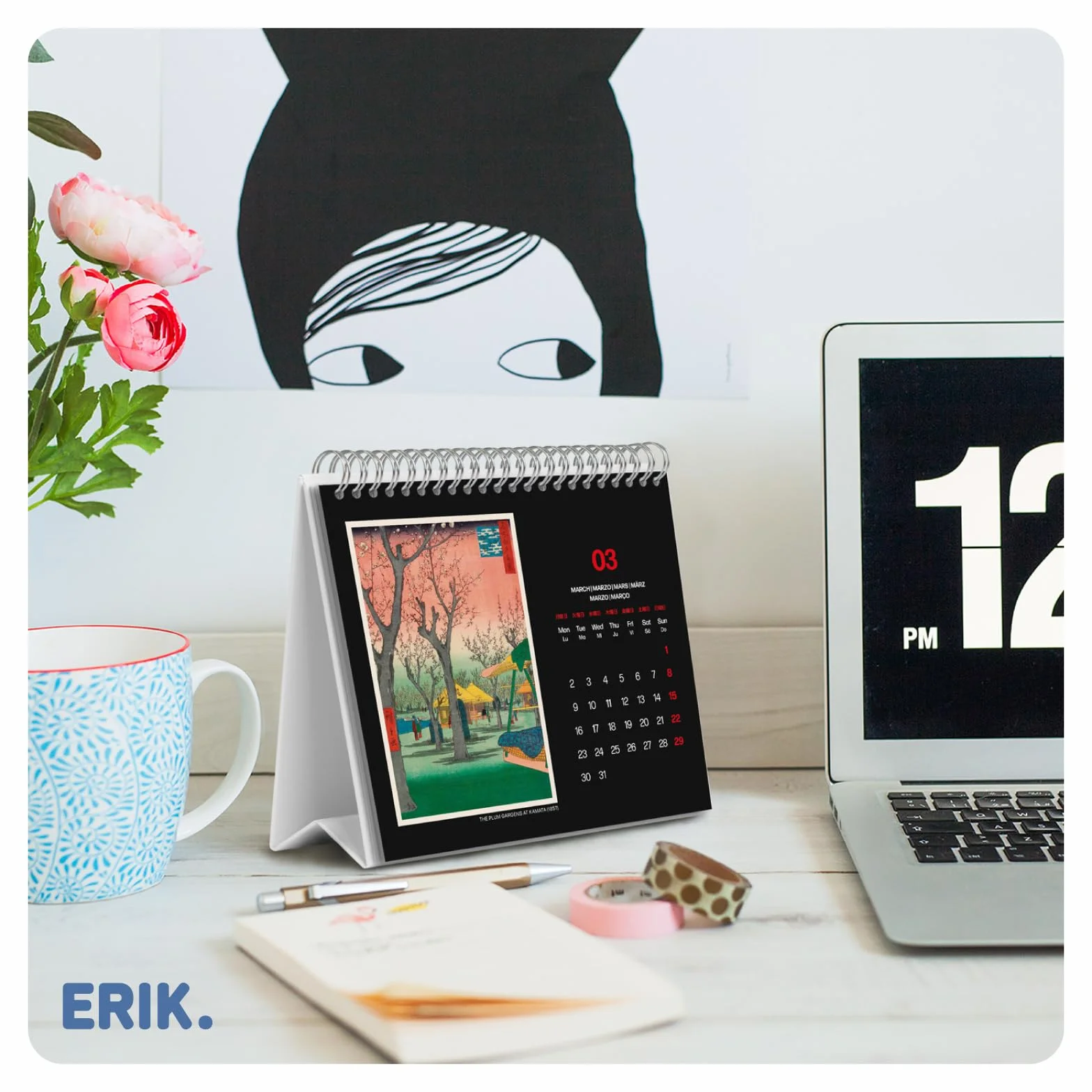 Grupo Erik Desk Calendar 2026 - Hiroshige Calendar 2026 Month To View | Monthly Desk Planner, Desktop Gifts Under 10 Pounds | Japanese Art Gifts For Friends