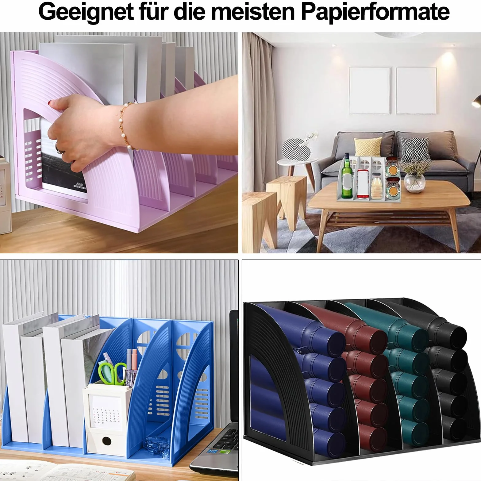 Segregator na biurko, organizer na dokumenty z 4 przegródkami, stojący segregator z tworzywa sztucznego, pojemnik na czasopisma, format A4, regał na książki, otwarte kieszenie, przechowywanie plików