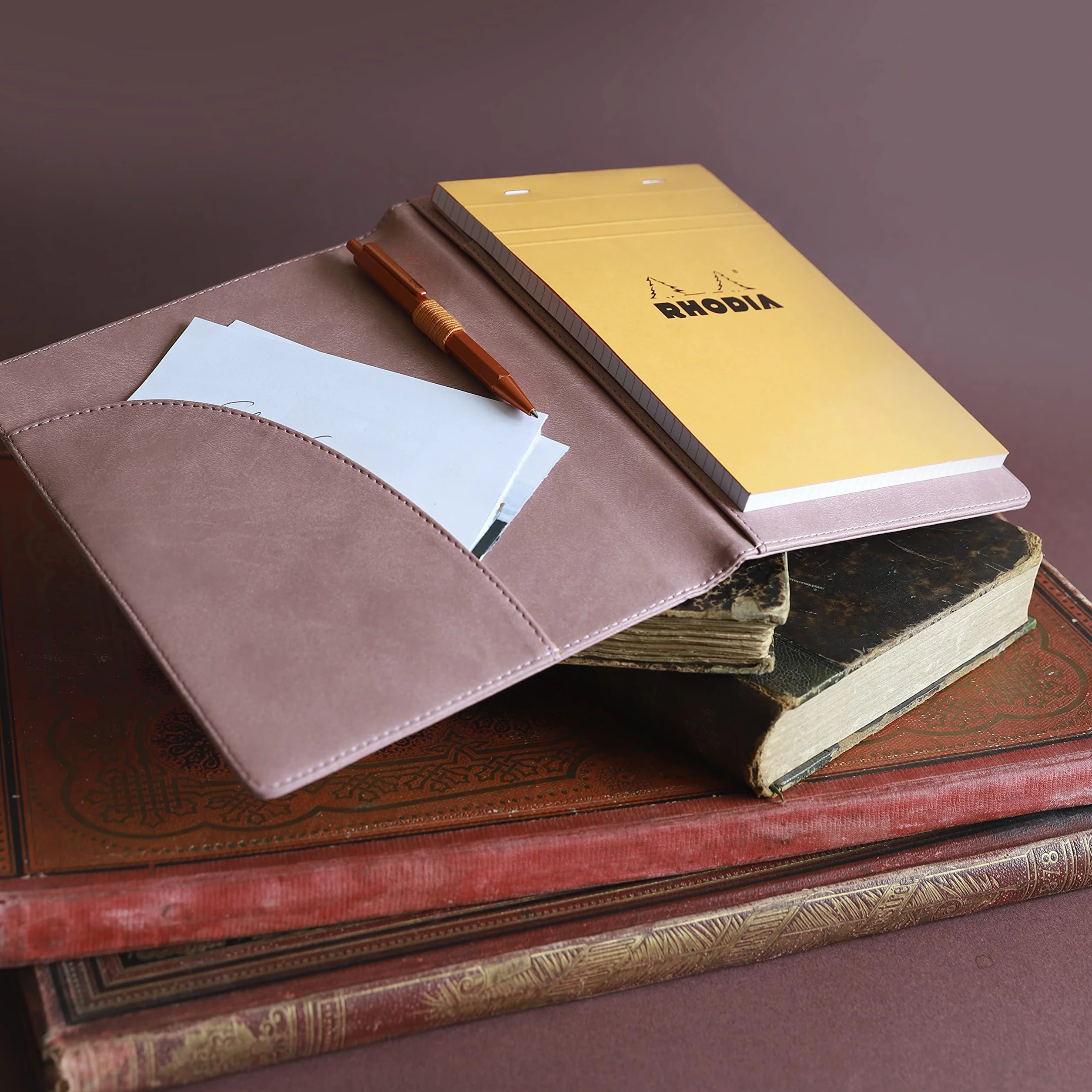 RHODIA 213009C – Teczka na notatnik i dokumenty N°13 Różane Drewno – do notatników i notesów w formacie A6 (10,5 x 14,8 cm) – włoska skóra ekologiczna premium