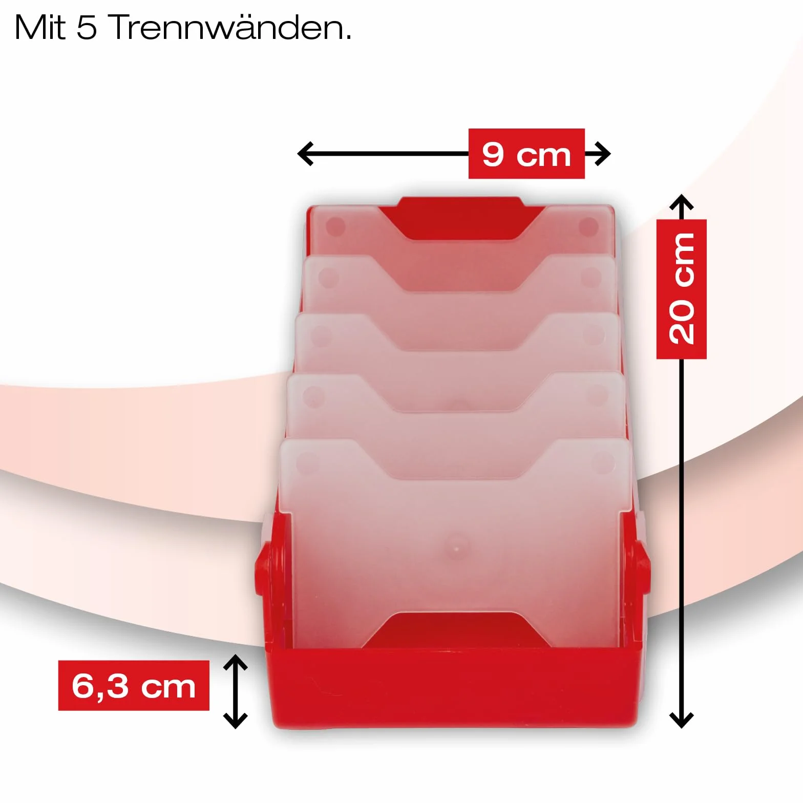 TimeTEX - Pudełko na fiszki z wytrzymałego tworzywa sztucznego, A8, półprzezroczyste, z wsuwaną pokrywką, 5 przegródek, 20 x 9 x 7 cm, kolor: czerwony