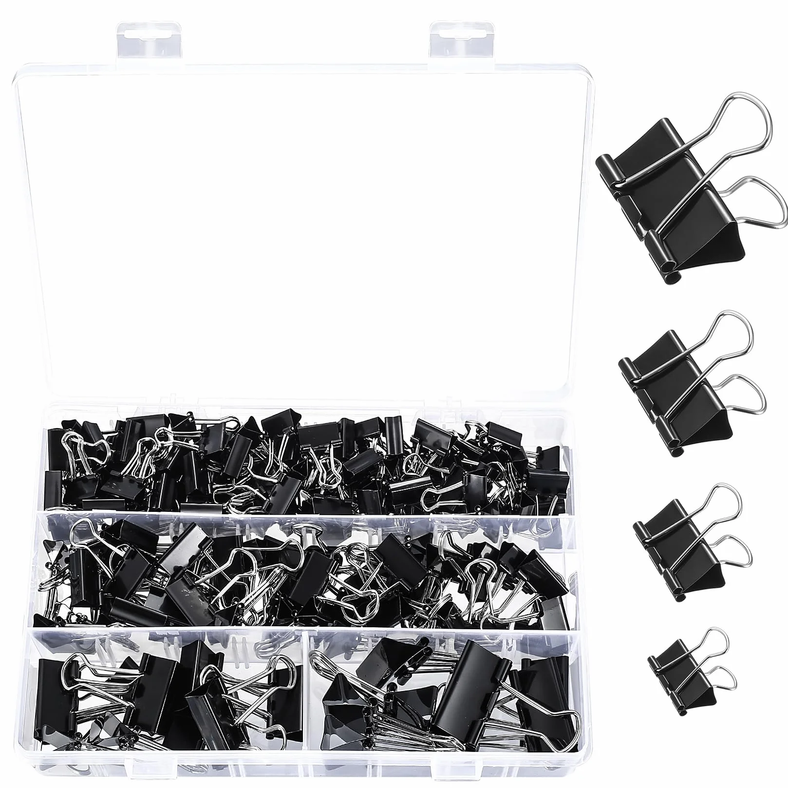 180 Sztuk Foldback Metalowe, Spinacze do Papieru, Klipsy Biurowe, Klipsy Bulldog, Uniwersalne Zaciski do Dokumentów Papierowych i Notatek, 15mm/19mm/25mm/32mm