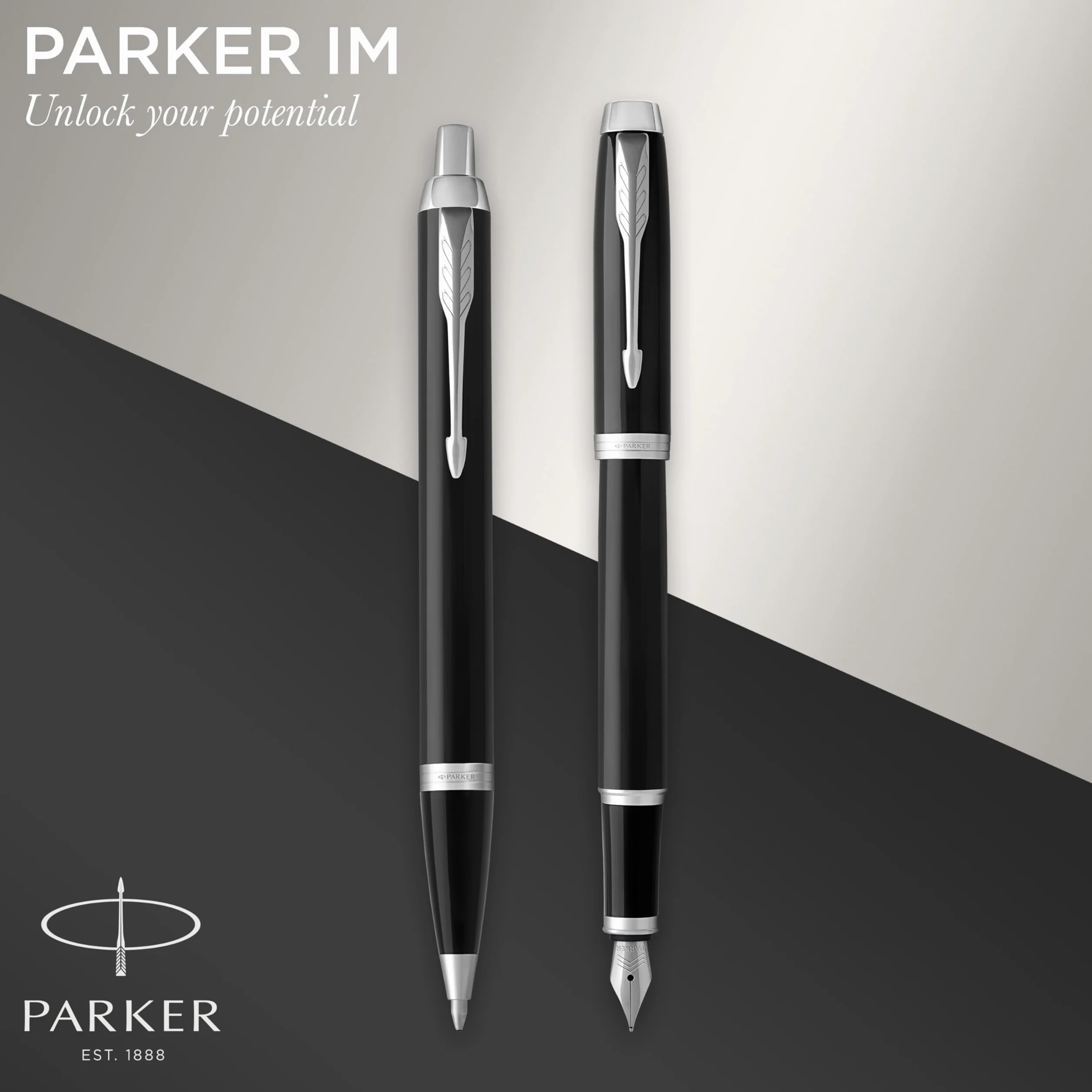 Parker IM Duo zestaw upominkowy pióro wieczne długopis etui czarny lakier chromowane wykończenia końcówka medium