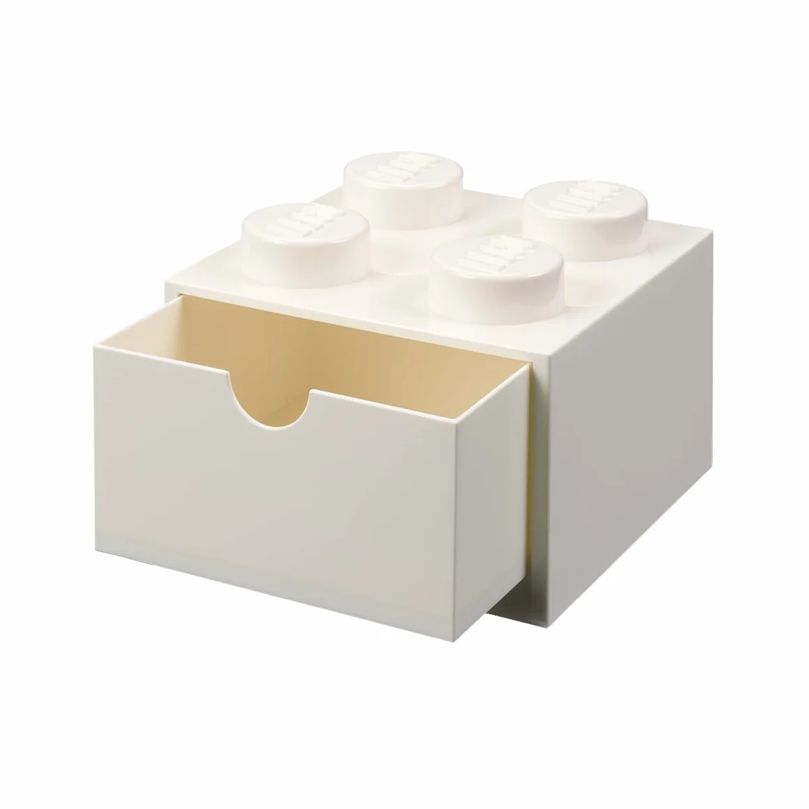 LEGO szuflada na biurko 4 gałki biała – pudełko do przechowywania do układania w stos, 158 x 158 x 113 mm, pojemność 2,9 l, miejsce na biurko, pokój dziecięcy, biuro, akcesoria LEGO, wystrój domu