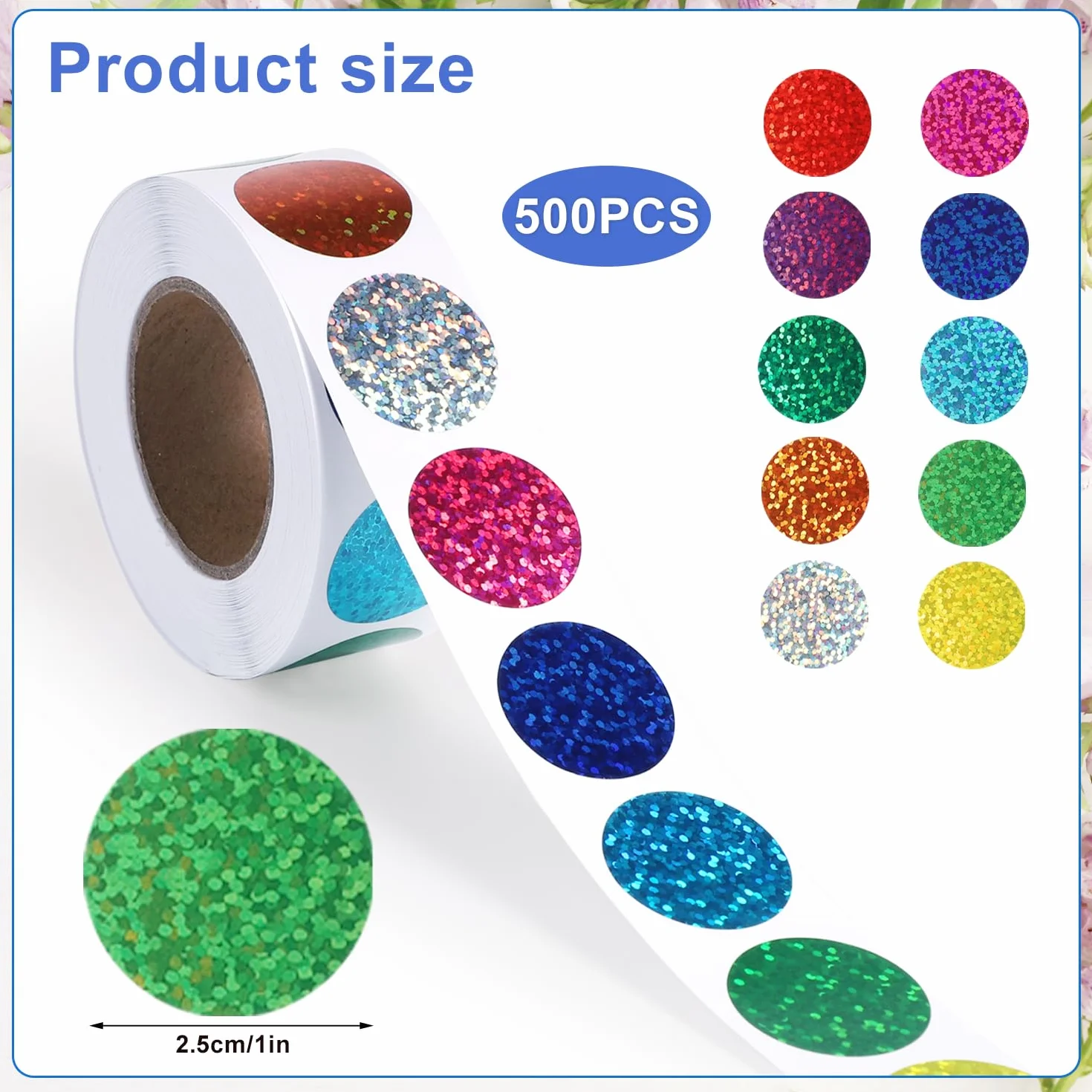 500szt Okragle Naklejki w Kropki, 2,5cm Naklejki Brokatowe, Naklejki Rolkowe, Naklejki Uszczelniajace, Naklejki na Nagrody dla Nauczycieli Dzieci, Pakowanie Prezentów, Dekoracja
