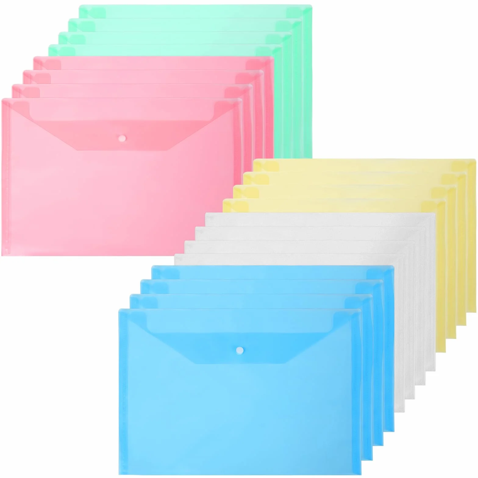 Vicloon 20 sztuk, przezroczysty dokument A4, plastikowe kieszenie z przyciskiem, A4 Folder Saszetki do przechowywania dokumentów, przepisy firmowe, organizacja