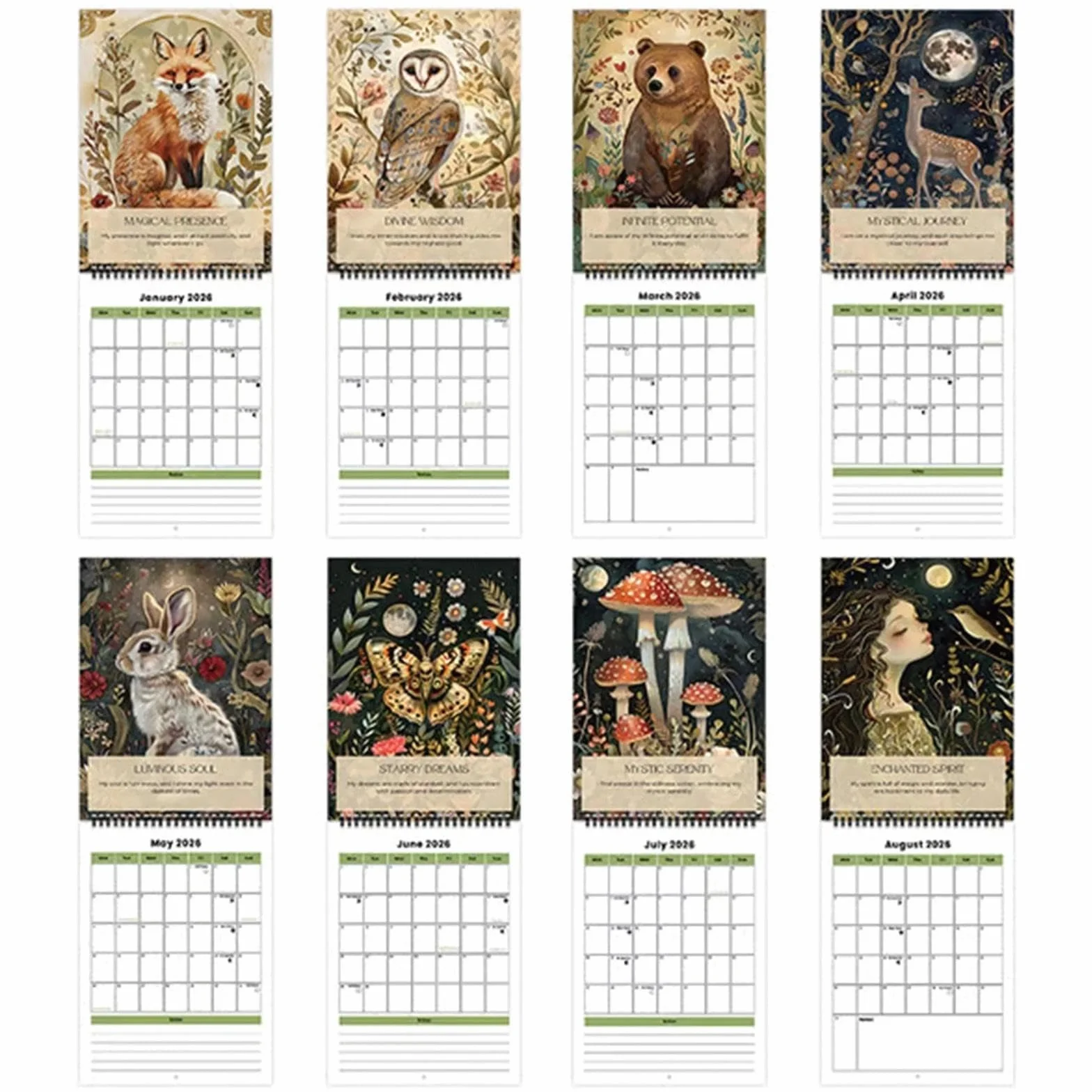 Mindful Magic kalendarz ścienny 2026 – inspirujący kalendarz 2026 z przeglądem miesięcy i afirmacjami, podobny kalendarz roczny, kalendarz miesięczny 2026, kalendarz ścienny 2026, do biura i domu
