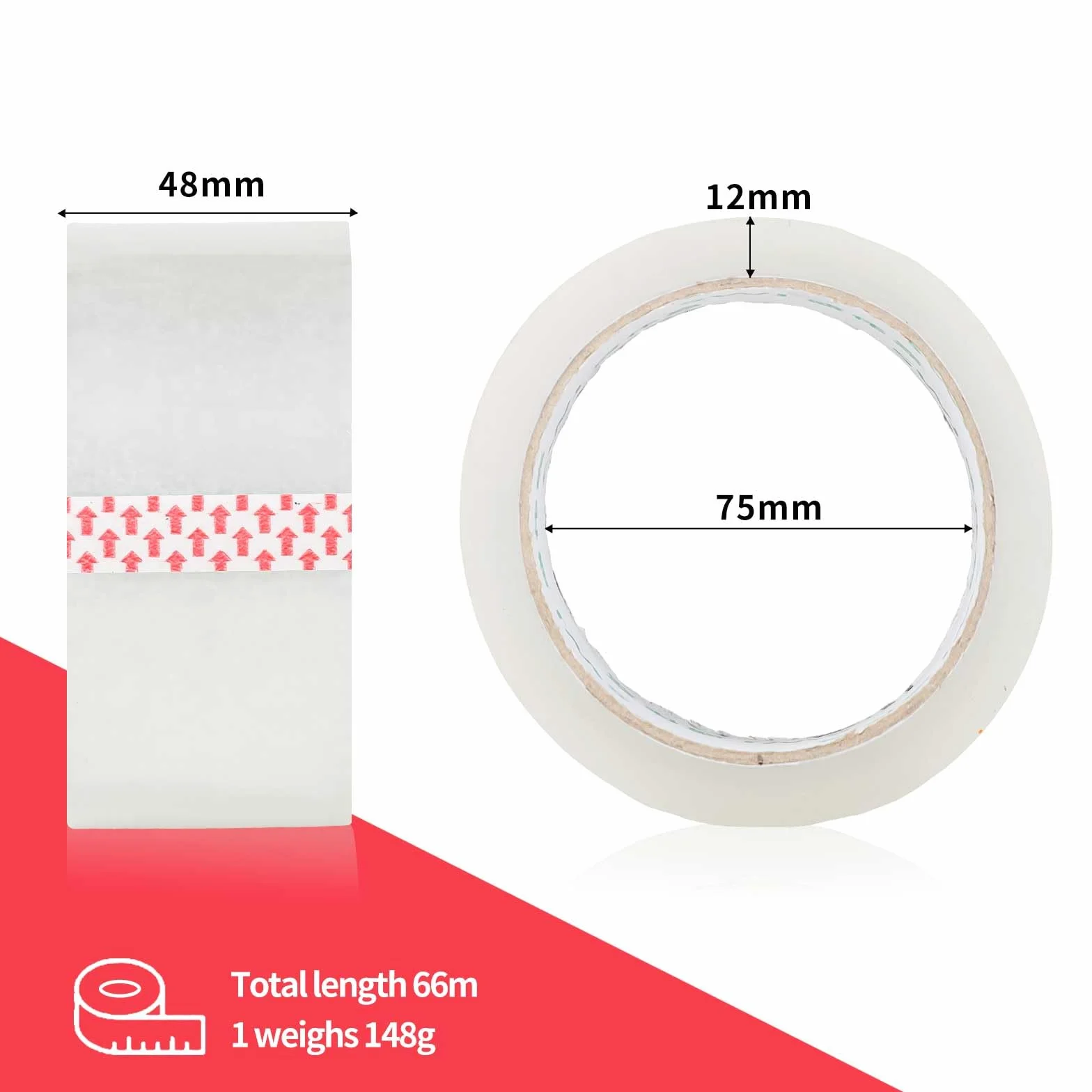 Fousenuk 6 sztuk przezroczystych taśm samoprzylepnych, 48 mm x 66 m, przezroczysta, do pakowania, przezroczysta, do opakowań i przesyłek