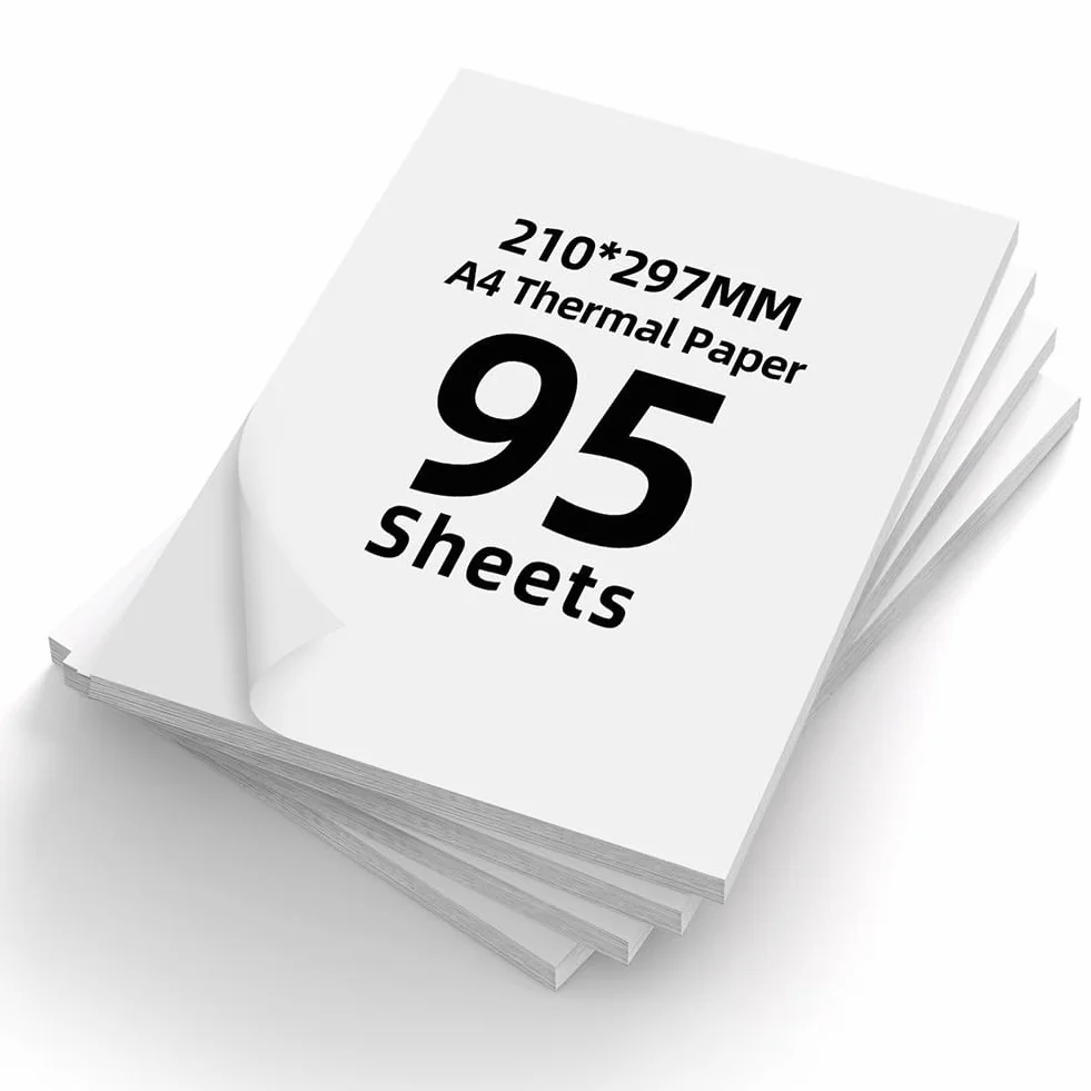 OSDUE Papier termiczny A4-210 x 297 mm, 95 arkuszy papieru do drukarek termicznych, szybkoschnący do kontraktów fotograficznych i rysunków, odpowiedni do większości drukarek termicznych A4, prosty