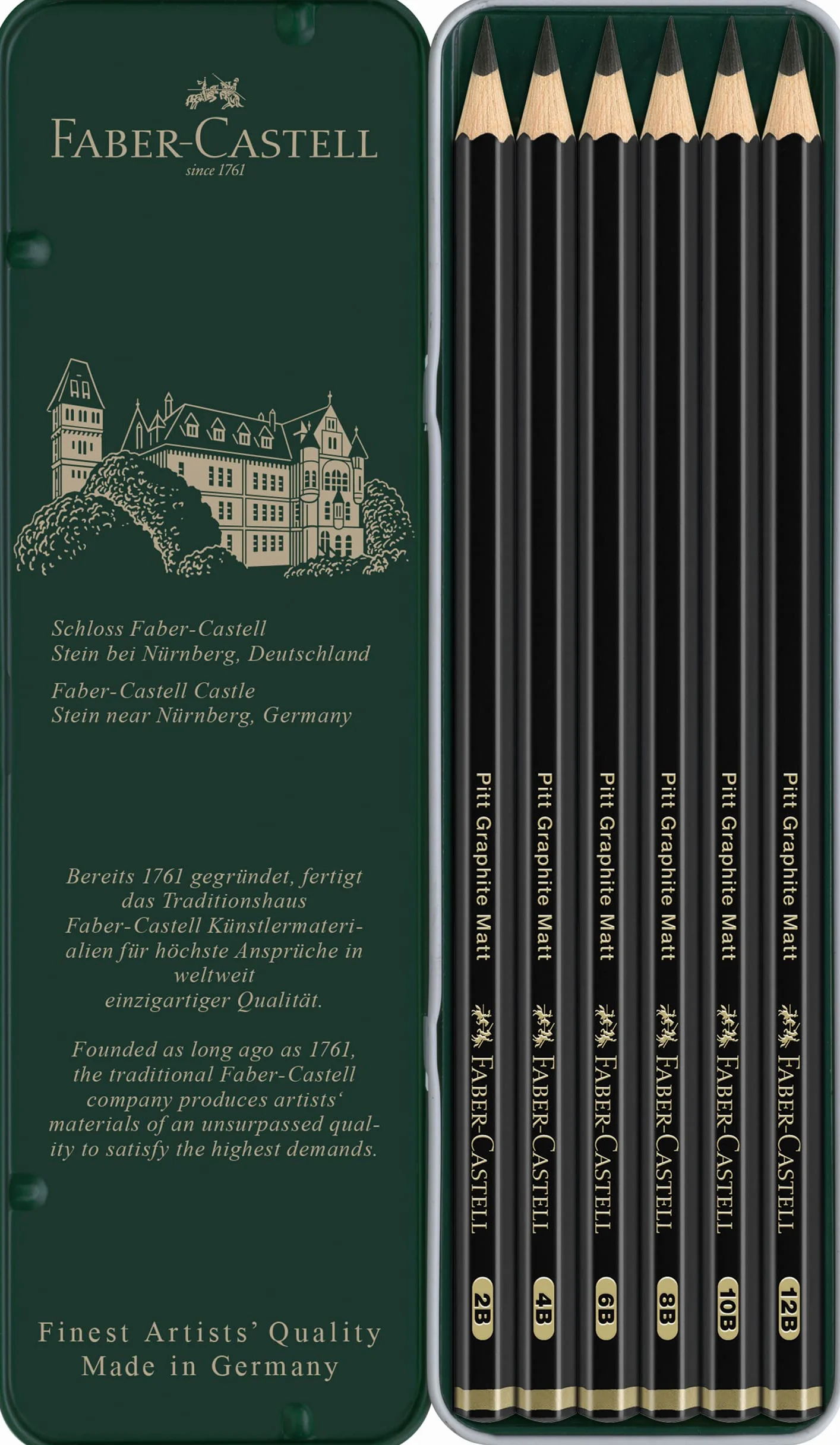 Faber-Castell 115207 - zestaw ołówków Pitt Graphite Matt, 6-częściowy, stopień twardości 2B - 12B