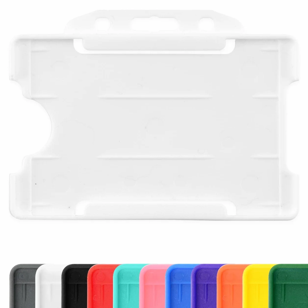 Białe jednostronne sztywne wsuwane uchwyty na identyfikatory z otwartą twarzą poziomy/krajobrazowy plastikowy ochraniacz na przepustkę - mieści 86 mm 54 mm cr80 rozmiar karty kredytowej opakowanie 100