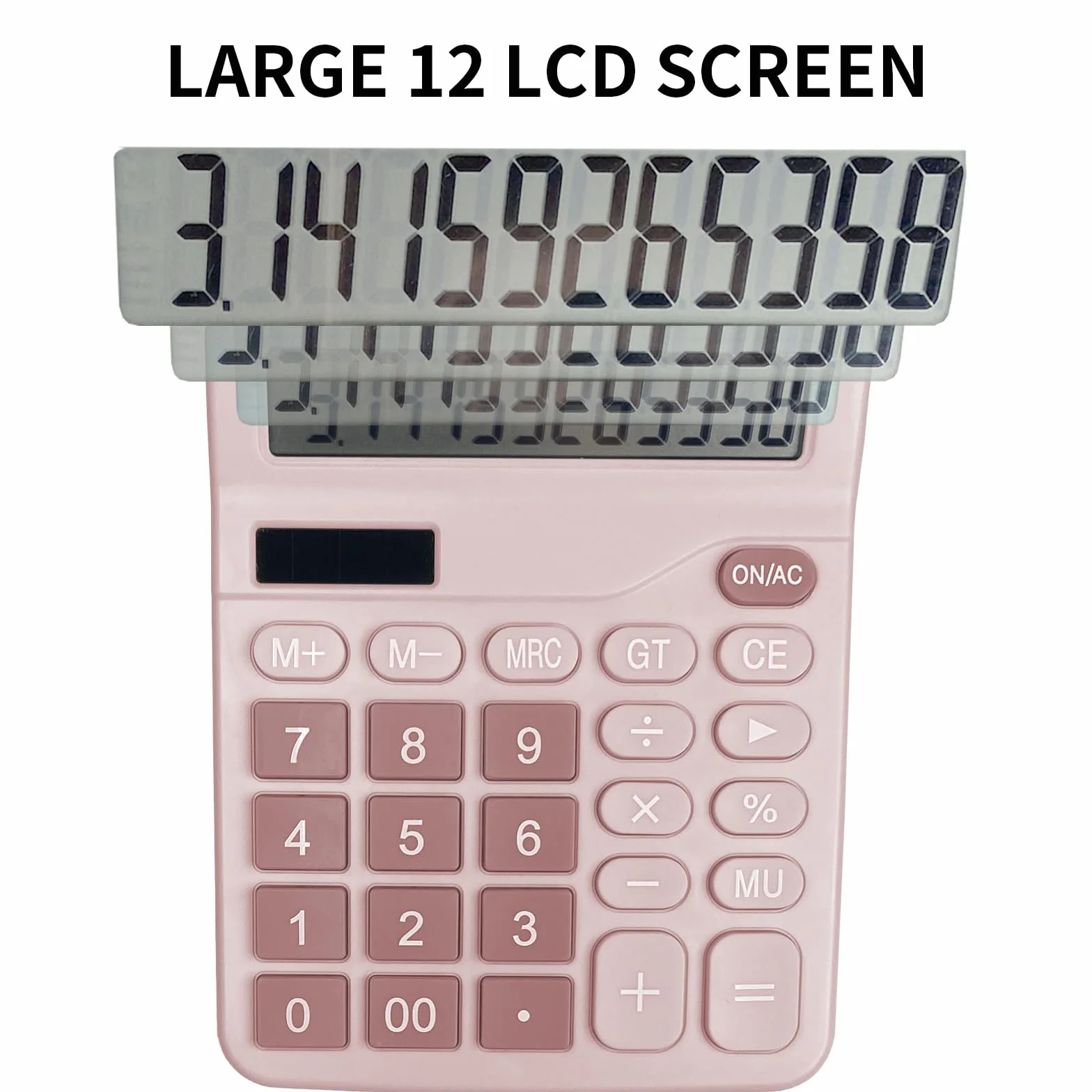 Gvolatee Kalkulator, kalkulator stołowy z 12-cyfrowym dużym wyświetlaczem LCD, mini kalkulator, standardowa funkcja do biura, domu i szkoły, kalkulator stołowy z dużym przyciskiem, różowy