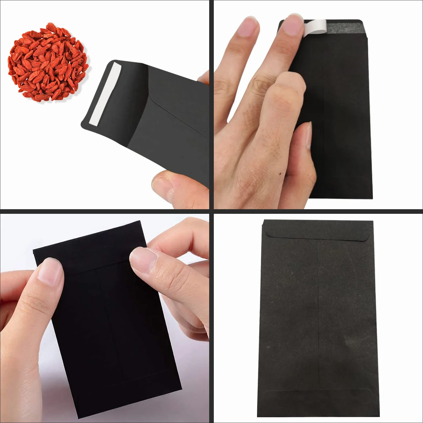 100 szt. Małe czarne koperty, samoprzylepne koperty z nasionami Pakiety z nasionami Koperty na monety z papieru pakowego na płace, nasiona, monety, koraliki lub znaczki (10x6 cm/3,9x2,4 cala)